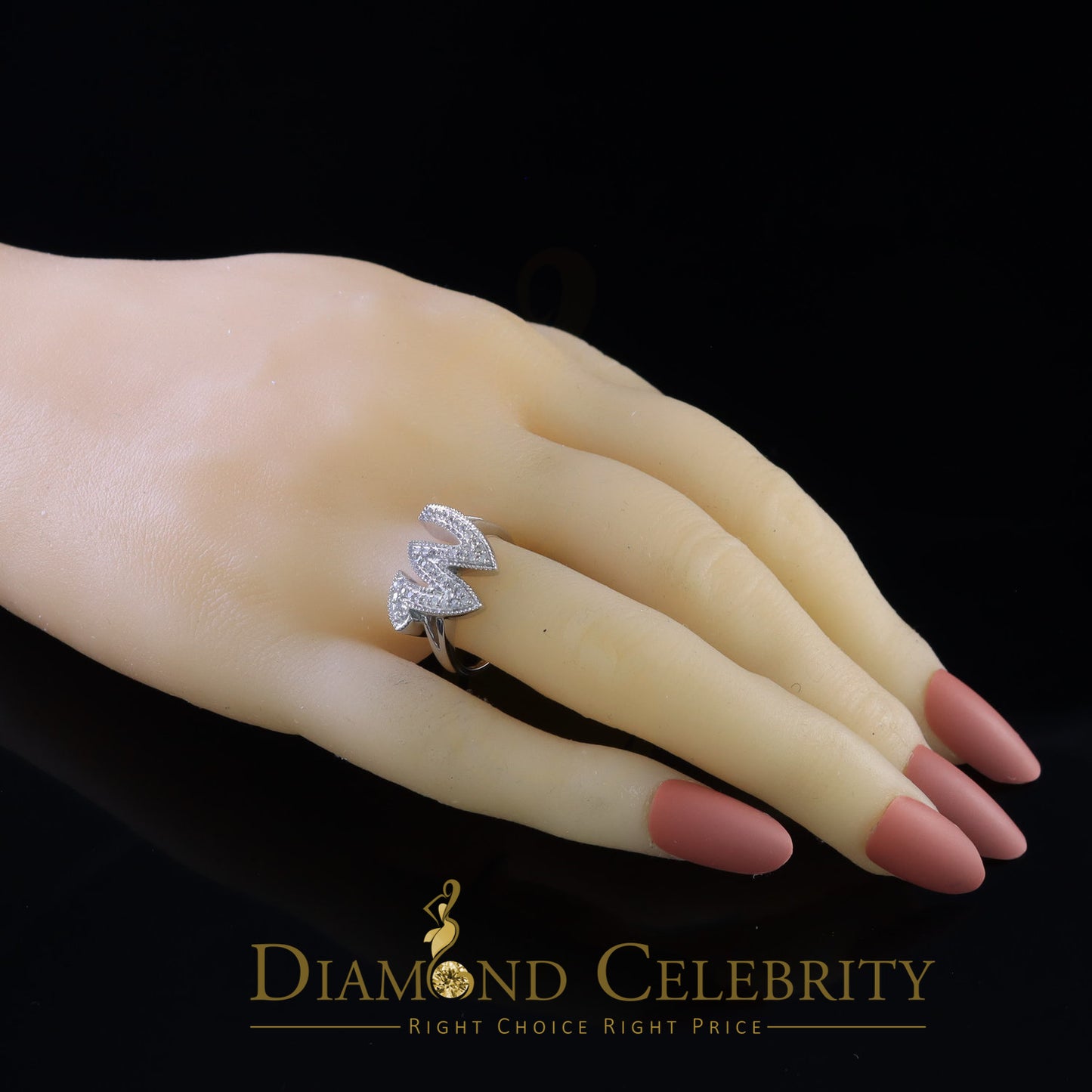 DiamondCelebritees Cubic Zirconia 0.40ct Alphabet W Women's White Silver Ring Size 7