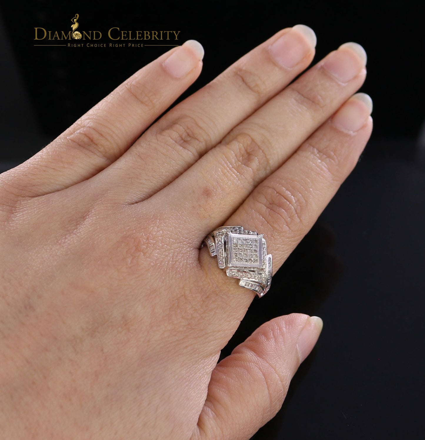 DiamondCelebritees 0.66CT Real Diamond 925 Sterling Silver White Square Men's Engagement Ring SZ 7