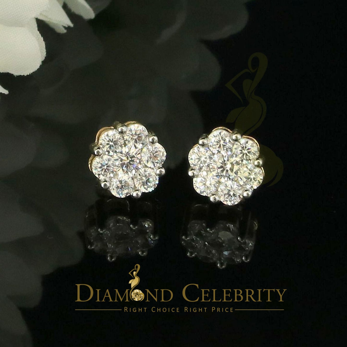 DiamondCelebritees 925 Yellow Silver Sterling 1.46ct Cubic Zirconia Hip Hop Floral Women's Earrings