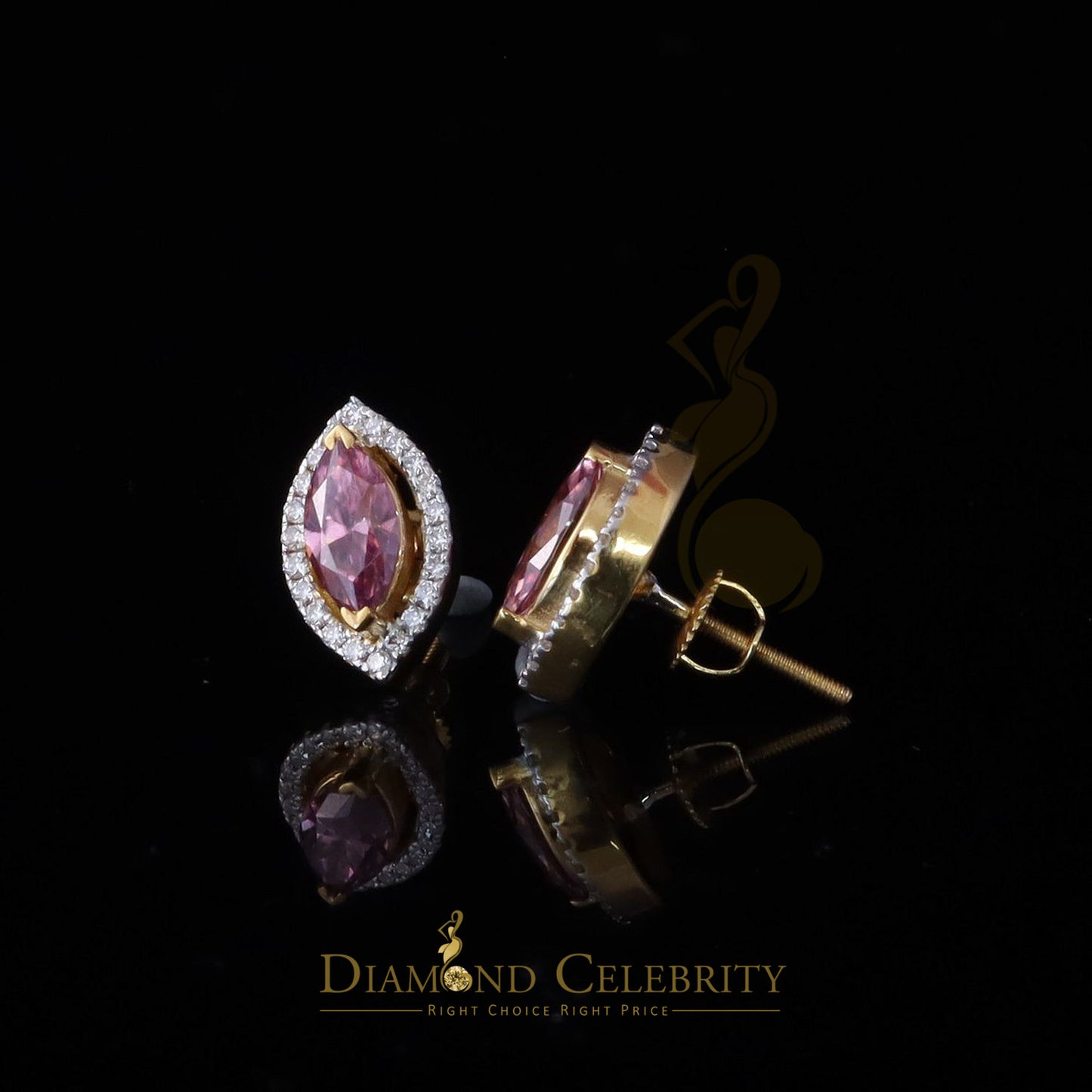 DiamondCelebritees 1.25CT VVS 'D' Pink Moissanite Men's/Women's 925 Silver Yellow Stud Earrings