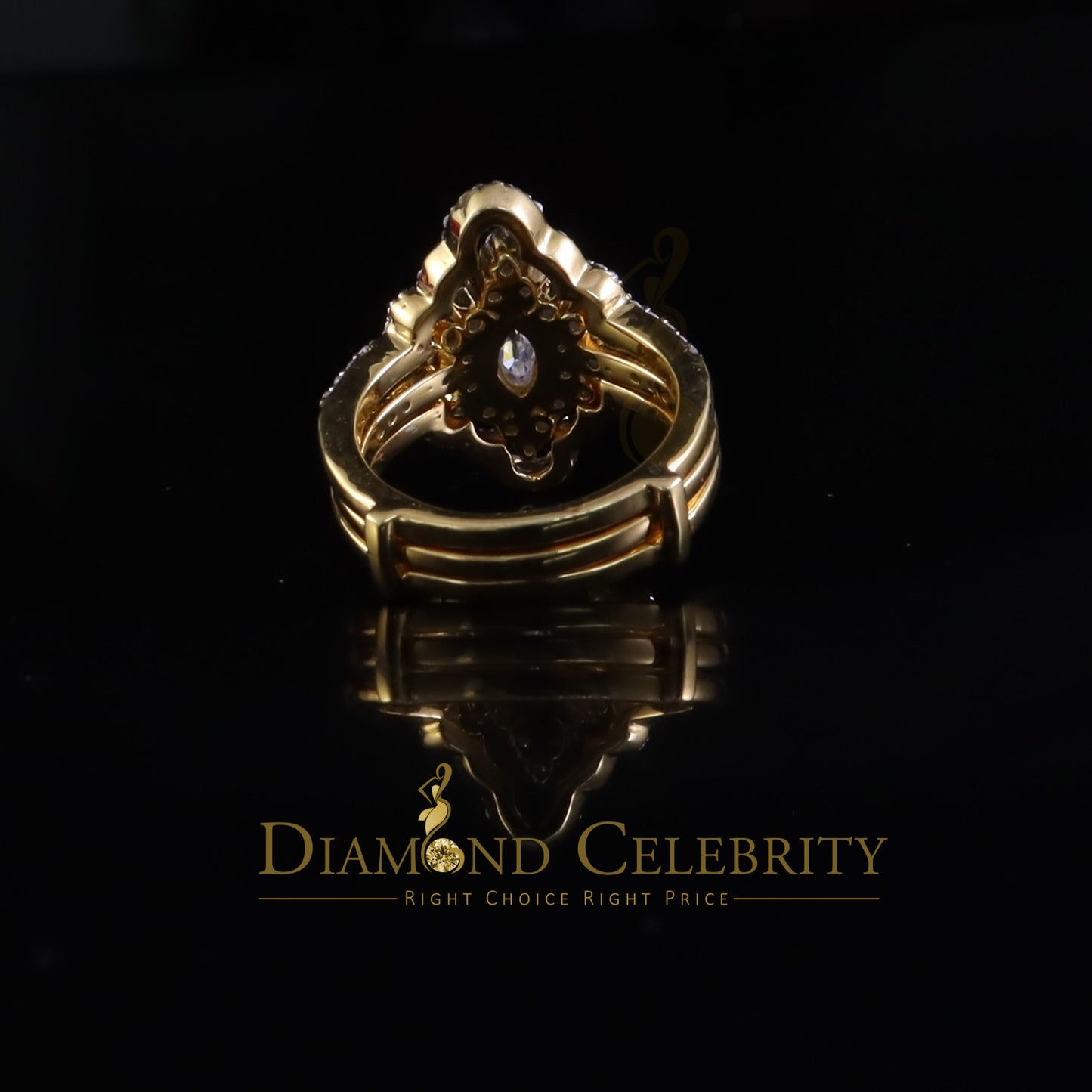 DiamondCelebritees New Solitaire Marquise Moissanite 2.00ct VVS D 925 Yellow Silver Guard Ring SZ 7