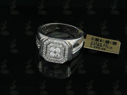 DiamondCelebritees Men's 925 Sterling White Silver Octagon 1.50ct Cubic Zirconia Ring Size 12