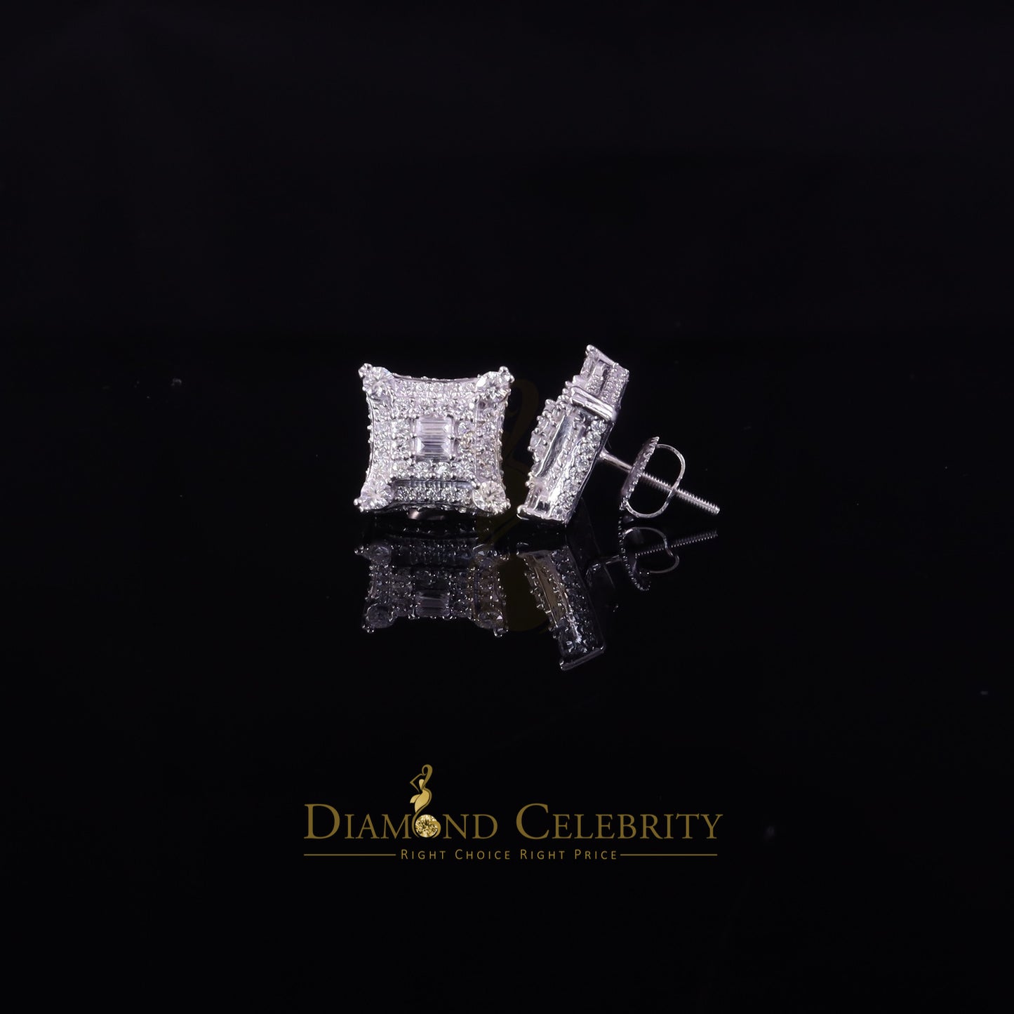 Diamondcelebritees Men's/Womens 925 Silver White 1.25ct VVS 'D' Moissanite Kite Stud Earrings