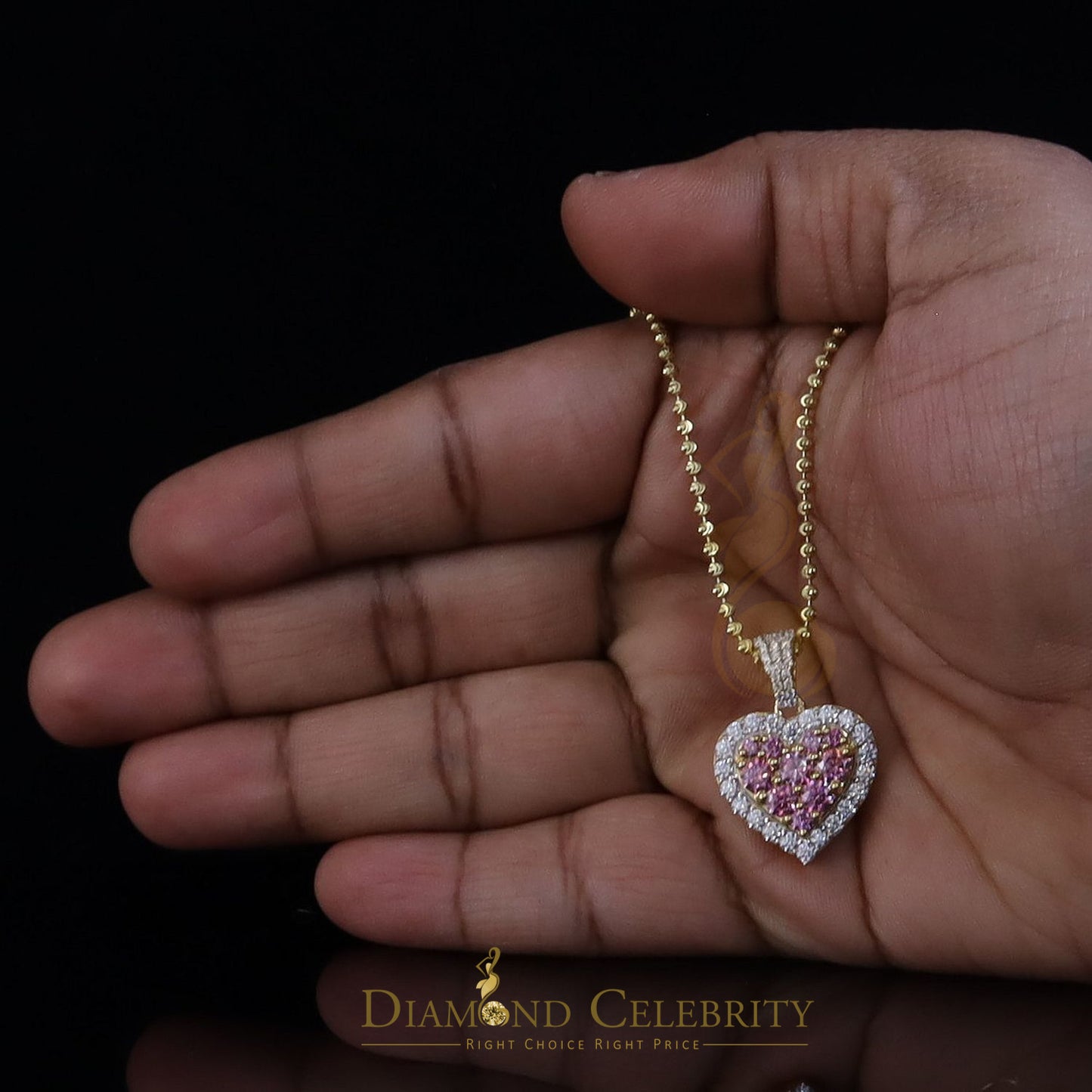 Diamondcelebritees New Men's/Women's 925 Silver White 3.00ct VVS D Pink Moissanite Heart 3D Pendant