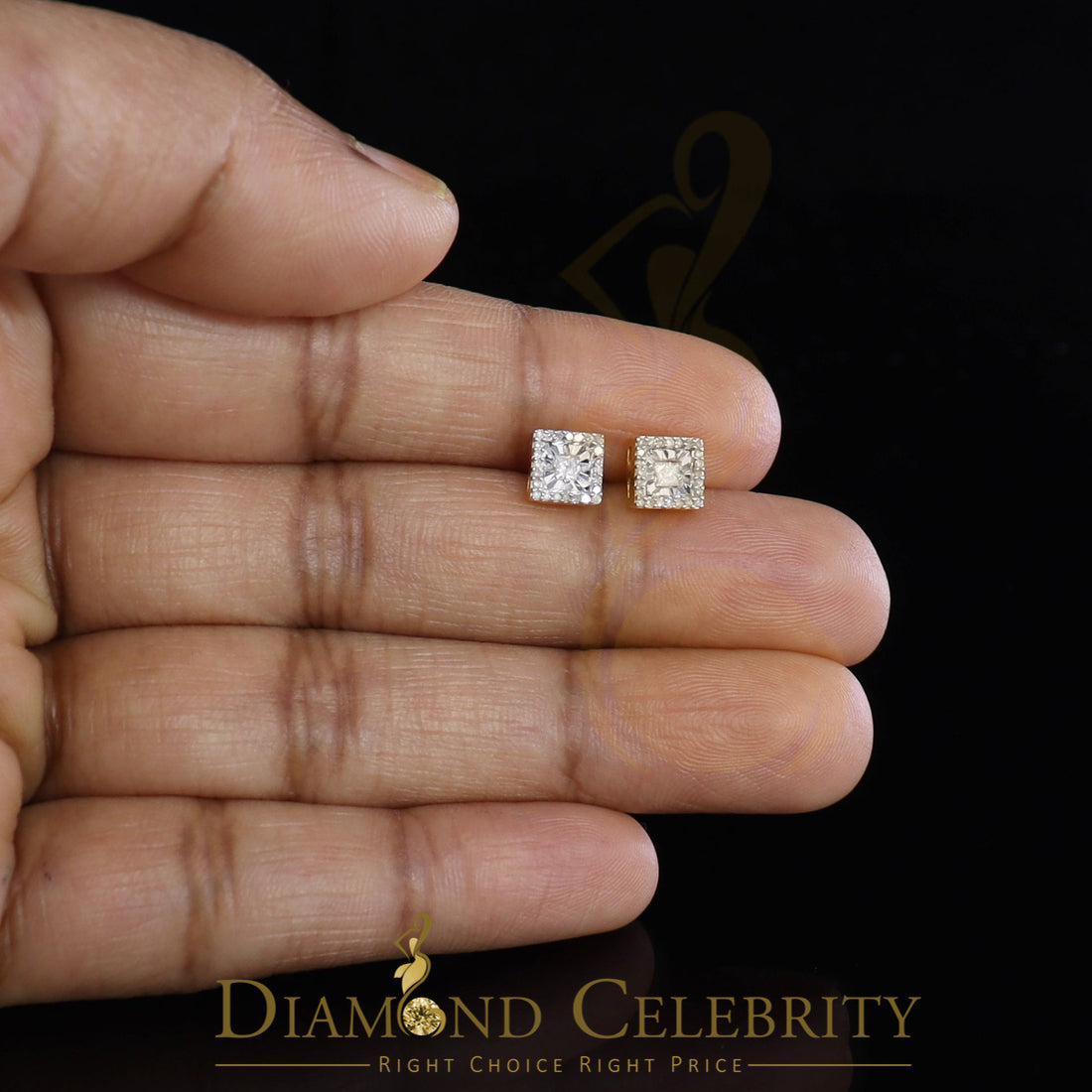 DiamondCelebritees 925 Yellow Silver 0.20ct Diamond Women's/ Men's Stud Square Fashion Earrings