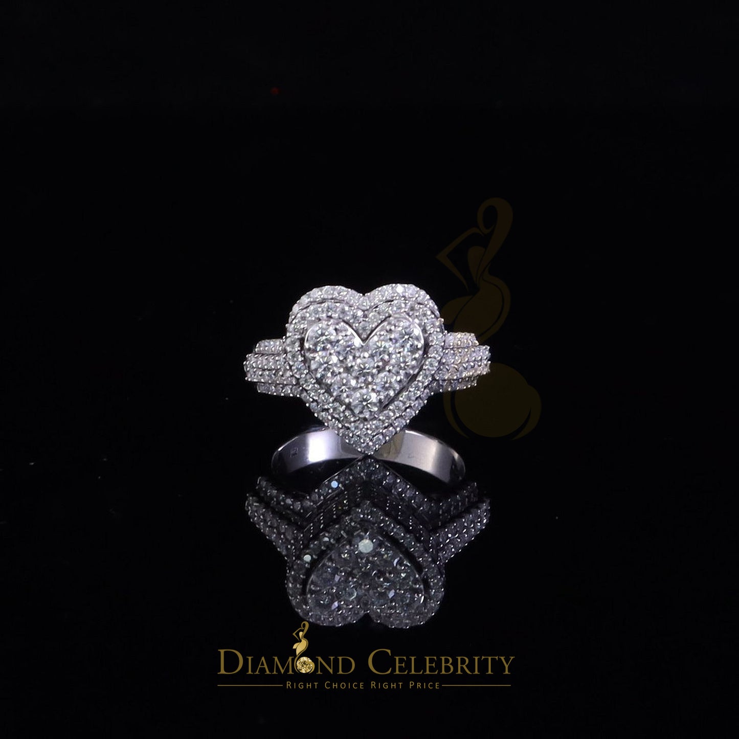 DiamondCelebritees 2.50CT Women's 925 Silver White VVS 'D' Moissanite 3D Heart Shape Ring Size7