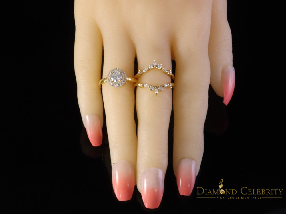 DiamondCelebritees 925 Silver Moissanite 1.66ct Women Enhancer Round Wrap Insert Ring SZ 7 Yellow