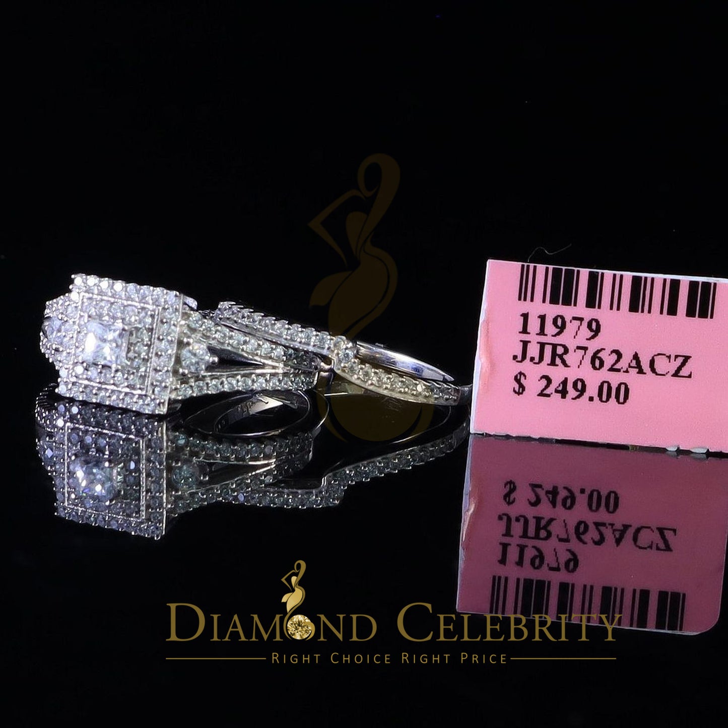 DiamondCelebritees 2.44ct Cubic Zirconia Sterling White Silver Square Bridal Womens Ring Size 7