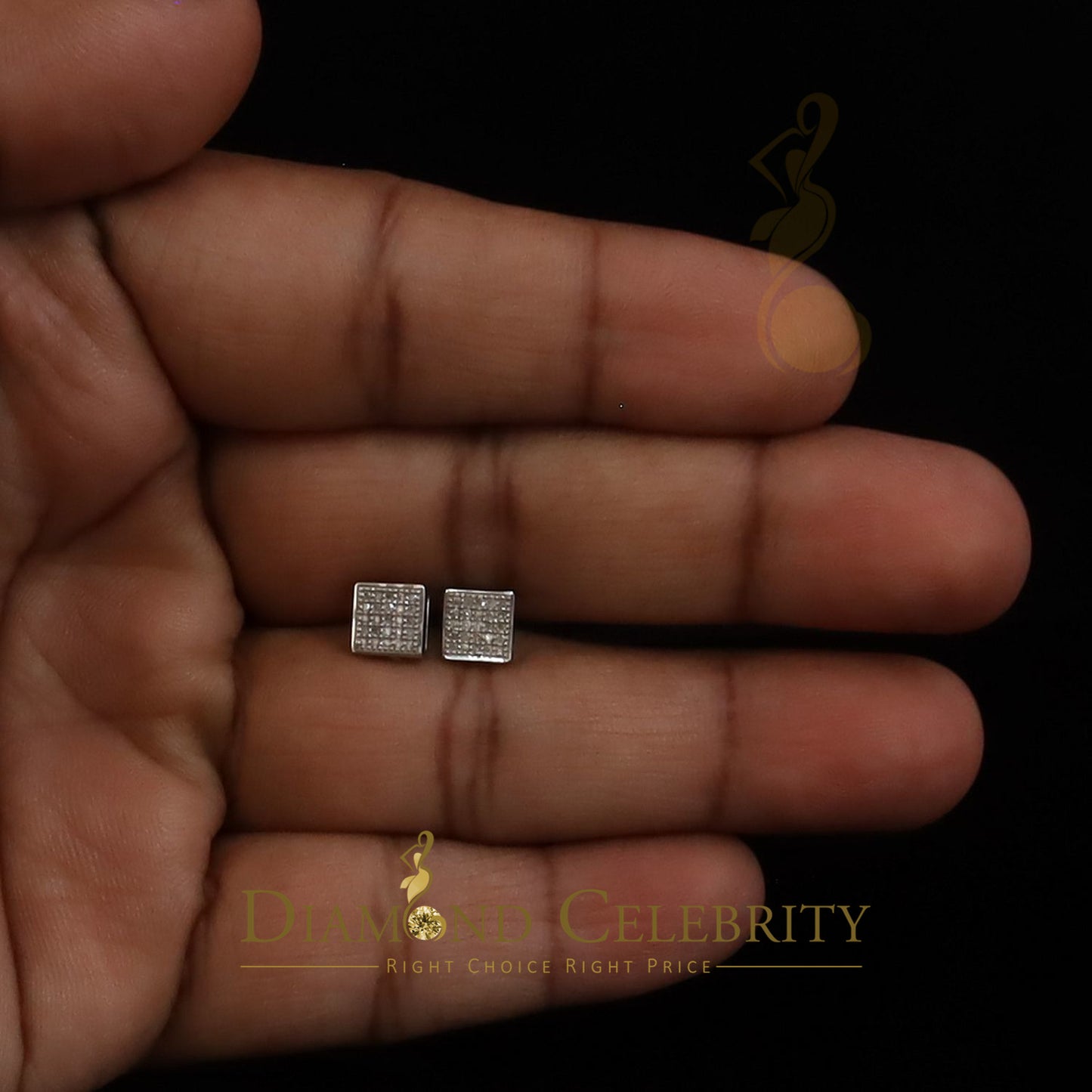 DiamondCelebritees 925 White Sterling Silver 0.15ct Diamond For Women's & Men's Square Earrings
