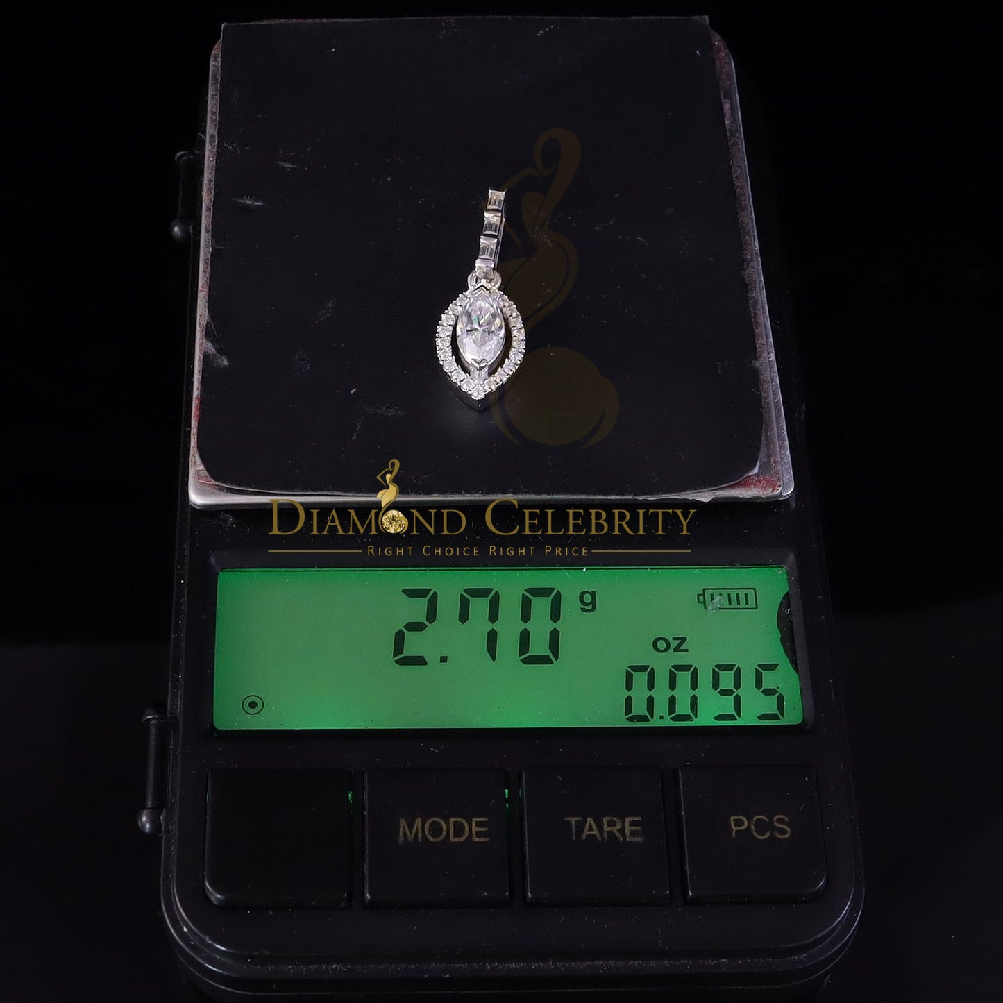 Diamondcelebritees White 925 Silver 1.25 ct VVS D Clr MQ Shape Moissanite Pendant for Women