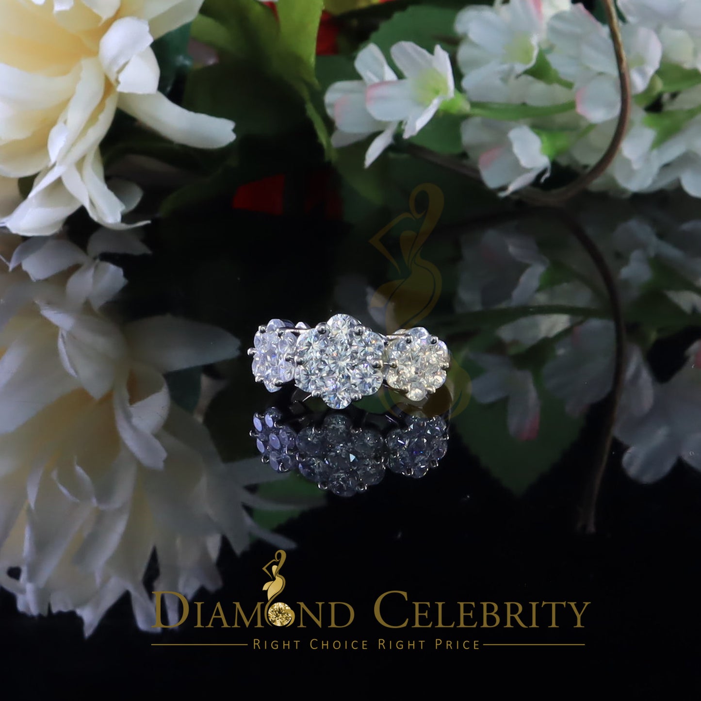 DiamondCelebritees 925 Sterling White Silver Floral-Shaped Cubic Zirconia 2.0ct Womens Ring Size 7