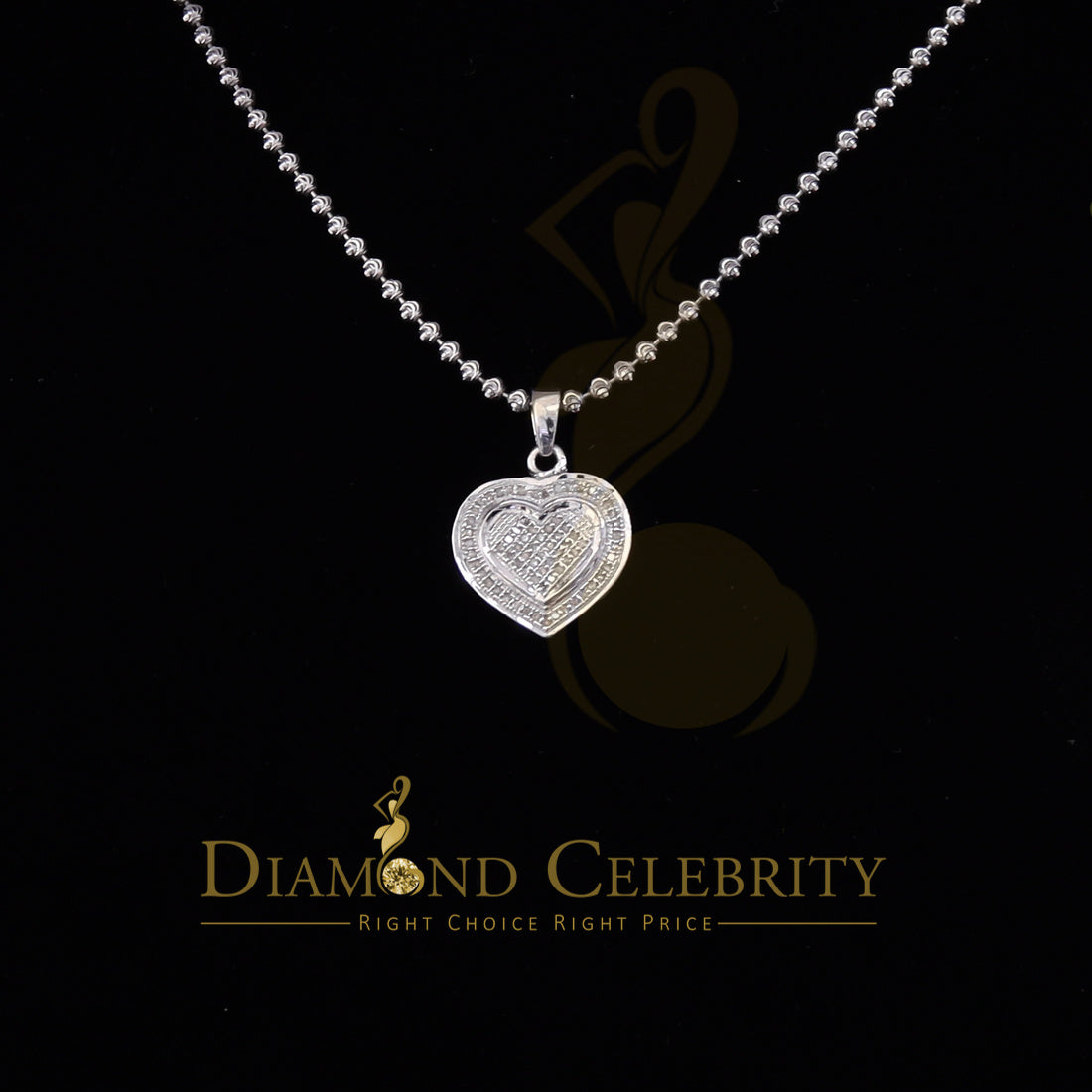 DiamondCelebritees HEART Charm Real 0.25ct Diamond 925 Sterling Silver Necklace Pendant in White