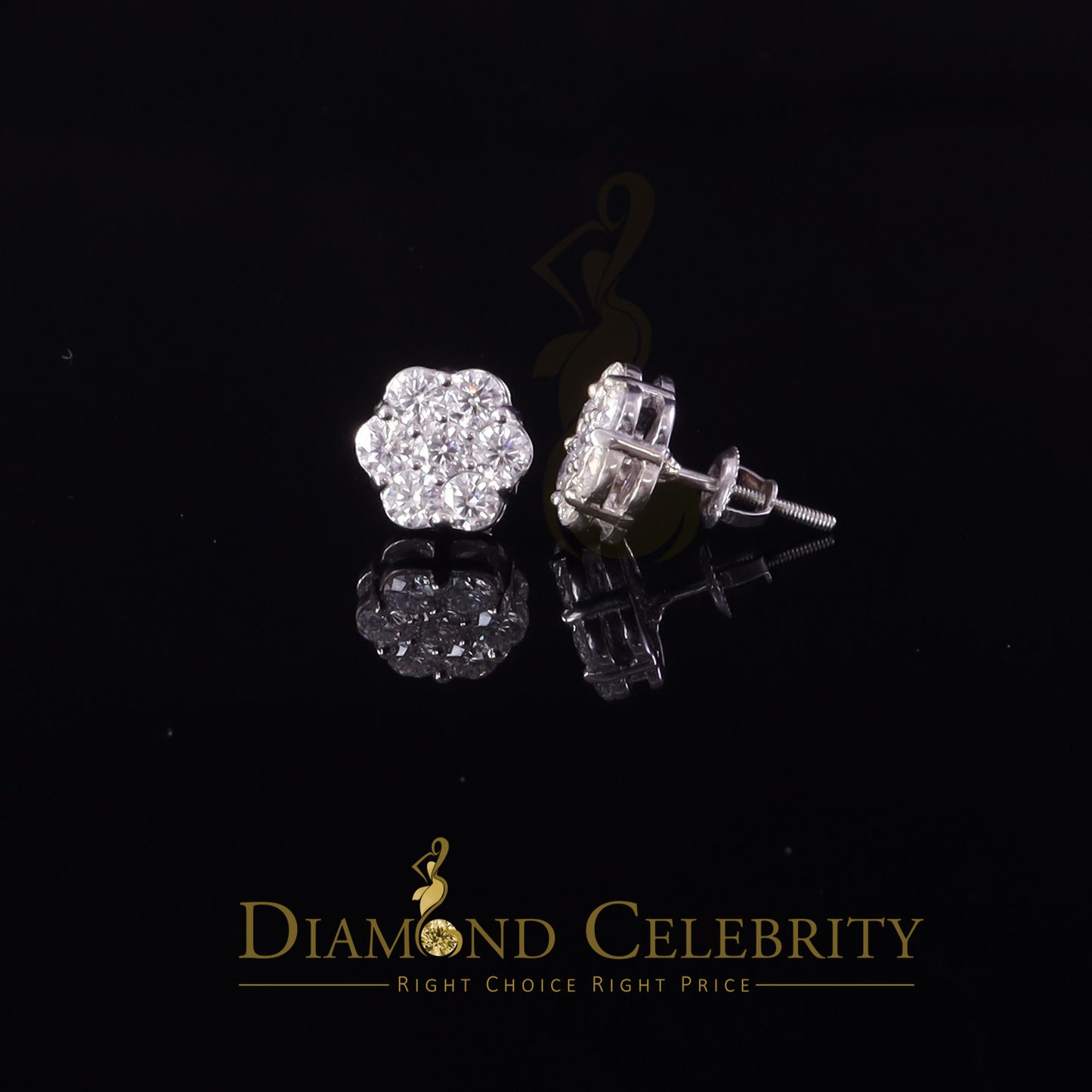 Diamondcelebritees Men's/Womens 925 Silver White 1.66ct VVS 'D' Moissanite Floral Stud Earrings