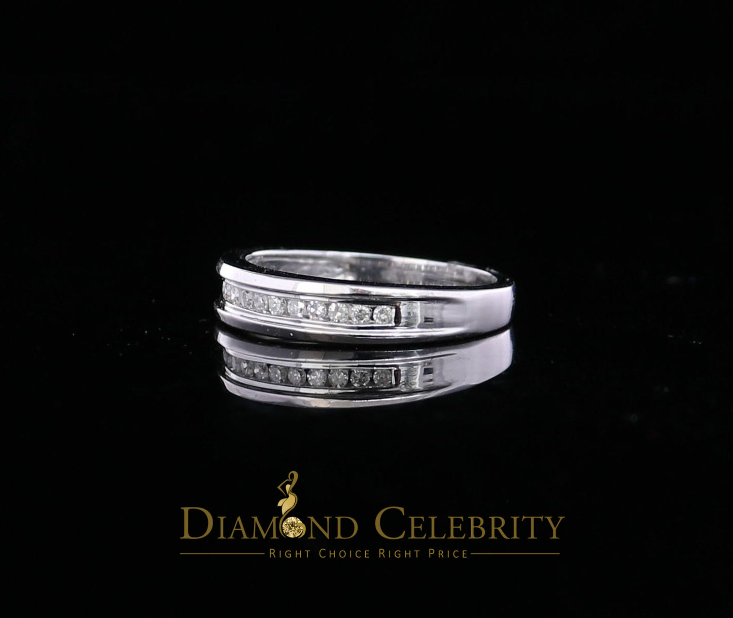 DiamondCelebritees 10K Real White Gold with 0.15CT Real Diamond Round-Shape Womens Ring Size 6.5