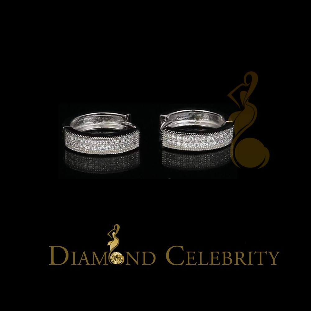 DiamondCelebritees Mens hip hop white Gold 925 Sterling Silver Iced 2 row Huggie Hoop earrings