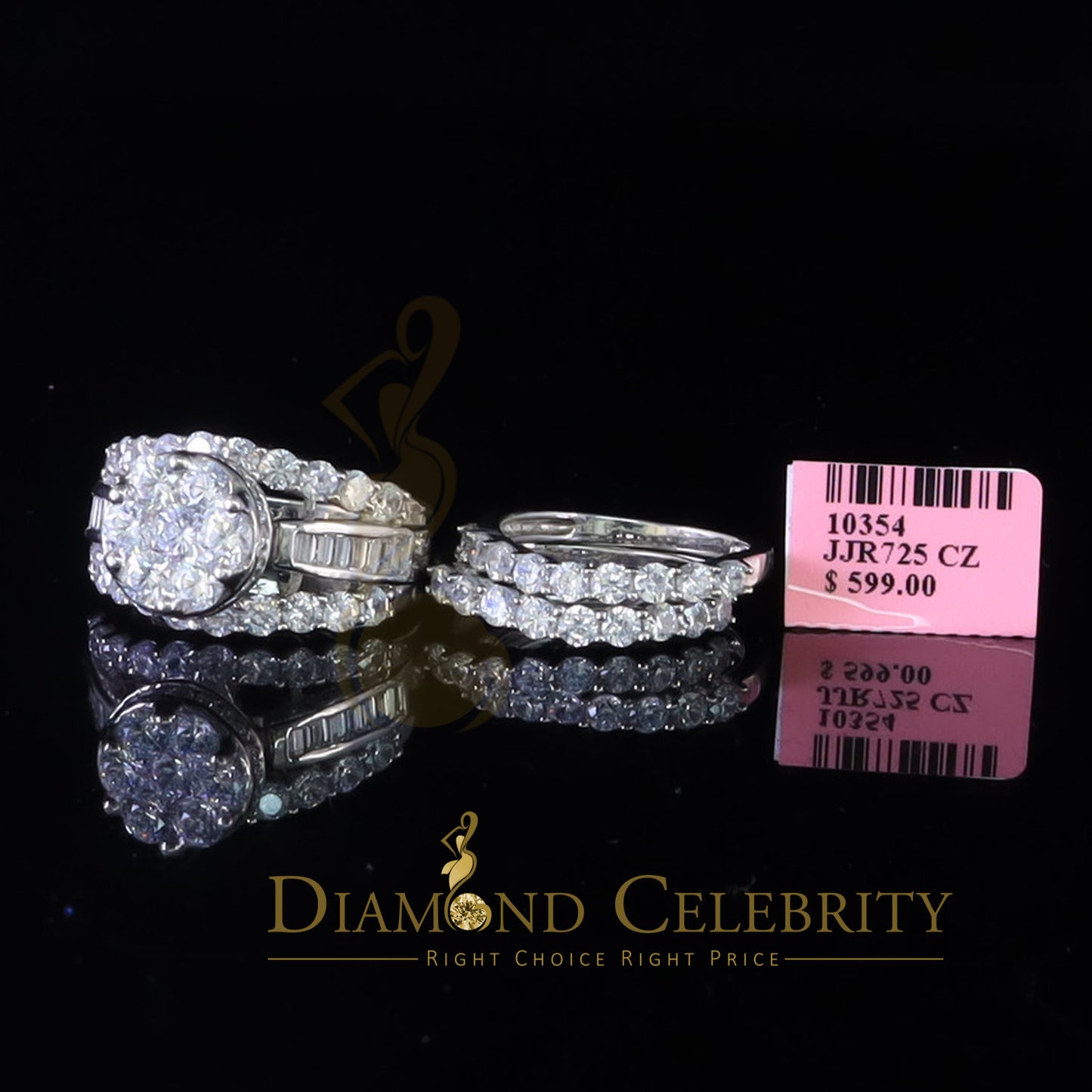 DiamondCelebritees 925 Sterling Womens 13.00ct White Cubic Zirconia Silver Trio Womens Ring Size 9