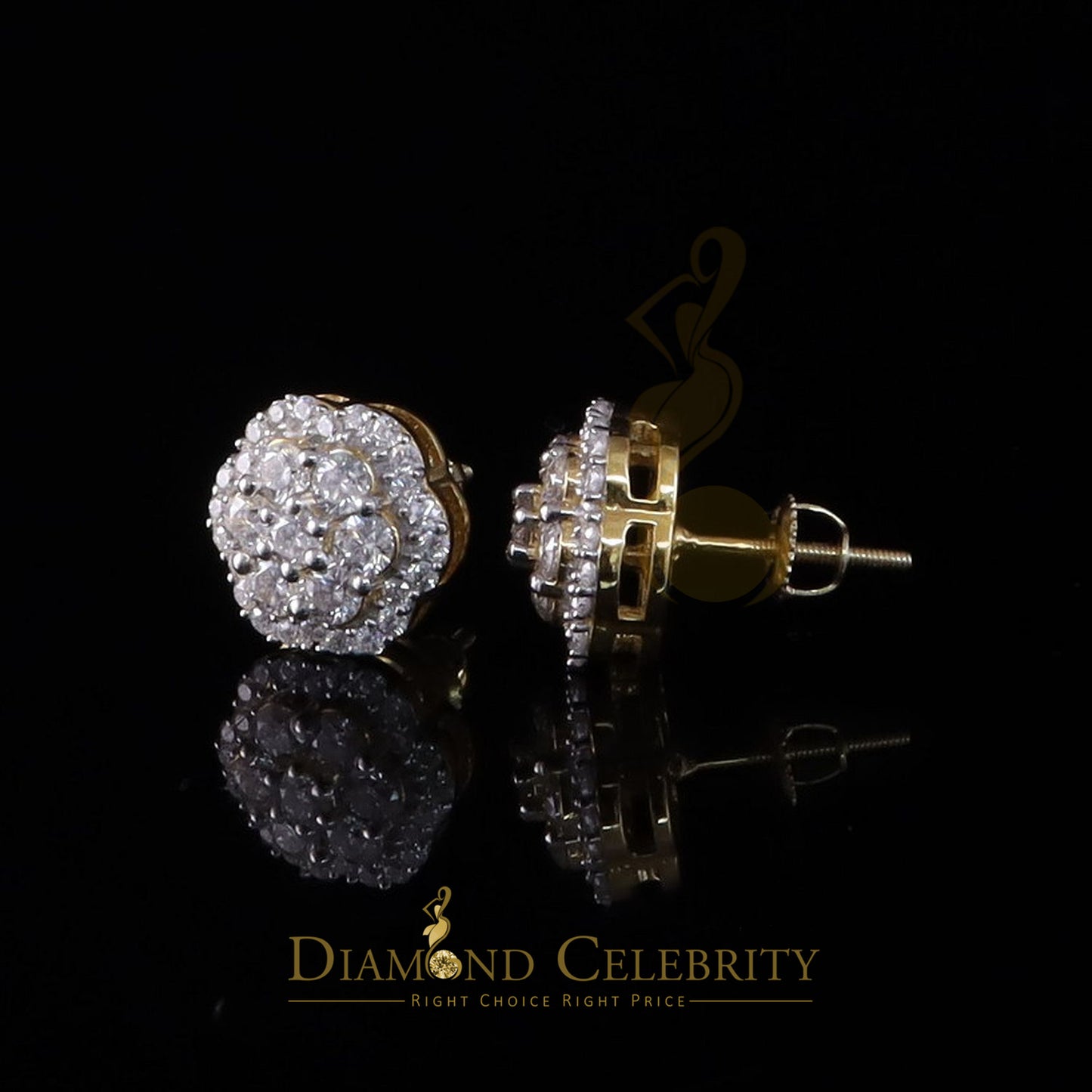 DiamondCelebritees Puffy Men/Women's 925 Silver Yellow 2.00ct VVS D Moissanite Floral Stud Earrings