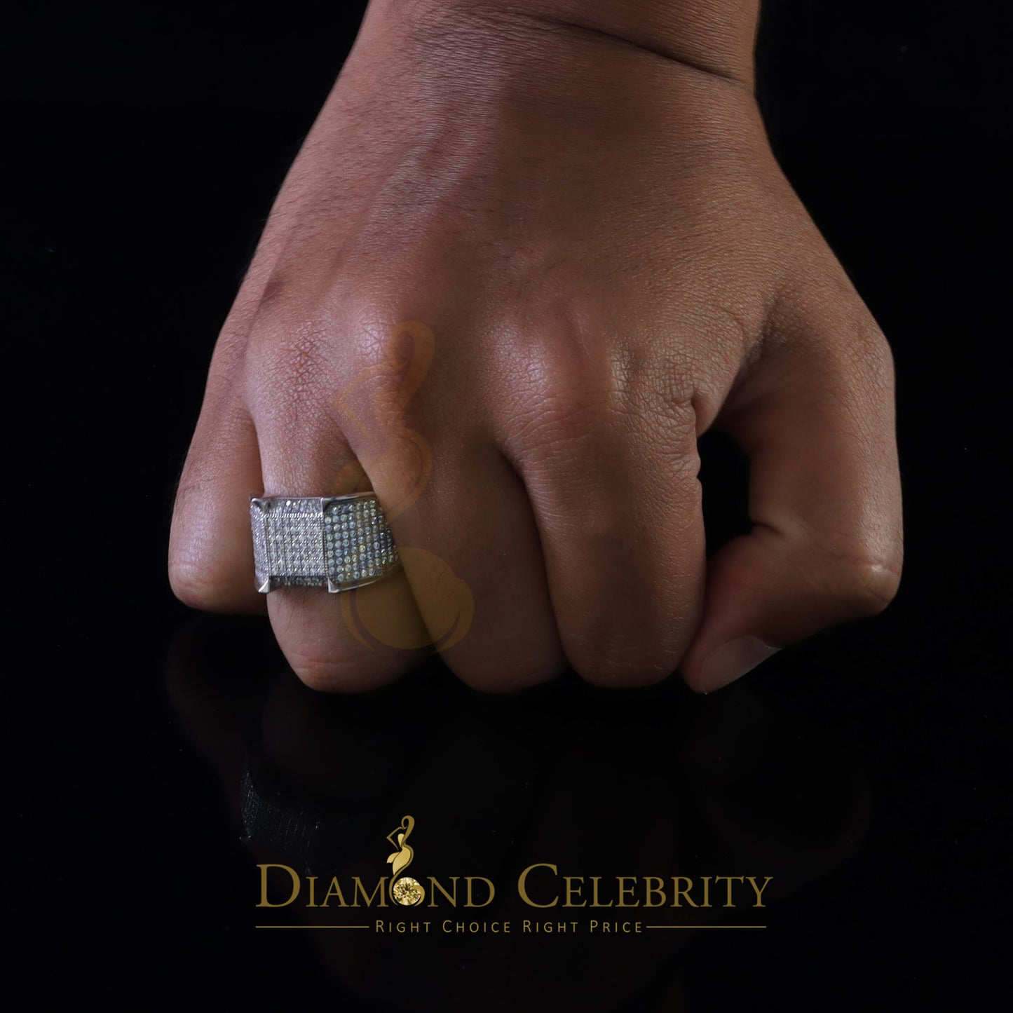 DiamondCelebritees Sterling 925 White Silver 3.20ct Square Cubic Zirconia Men Ring Size 10