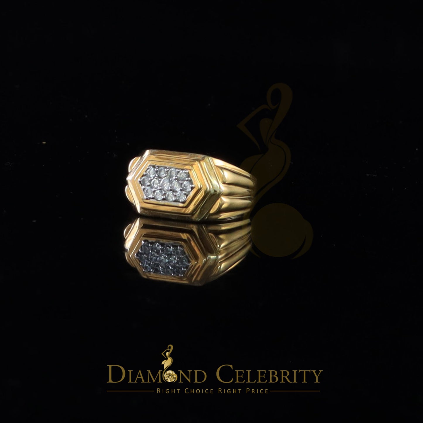 DiamondCelebritees 925 Sterling Yellow Silver 0.39ct Cubic Zirconia Hexagon Men Ring Size 9
