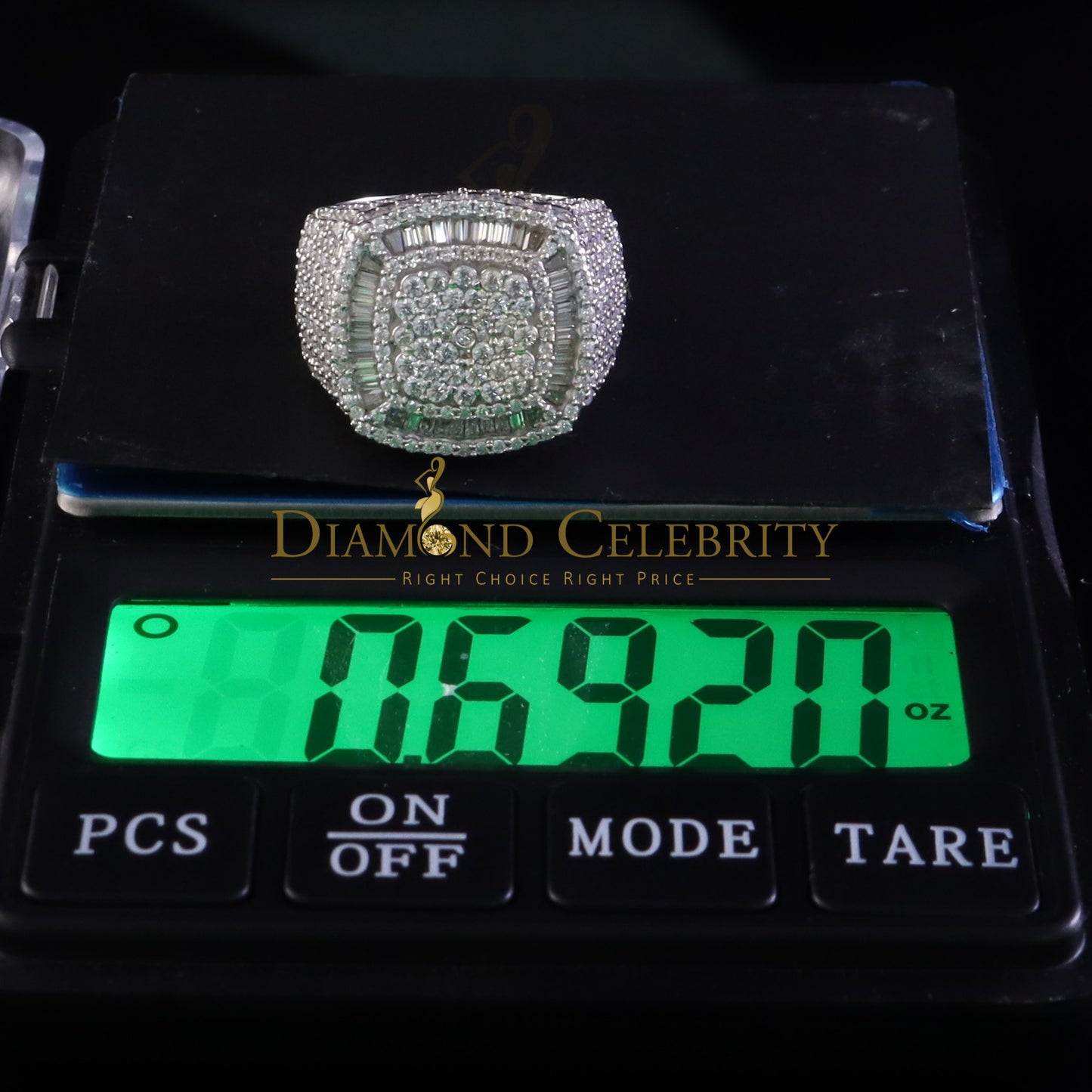 DiamondCelebritees 925 White Silver 6.50ct VVS 'D' Moissanite Men's for Square Rings Size 10