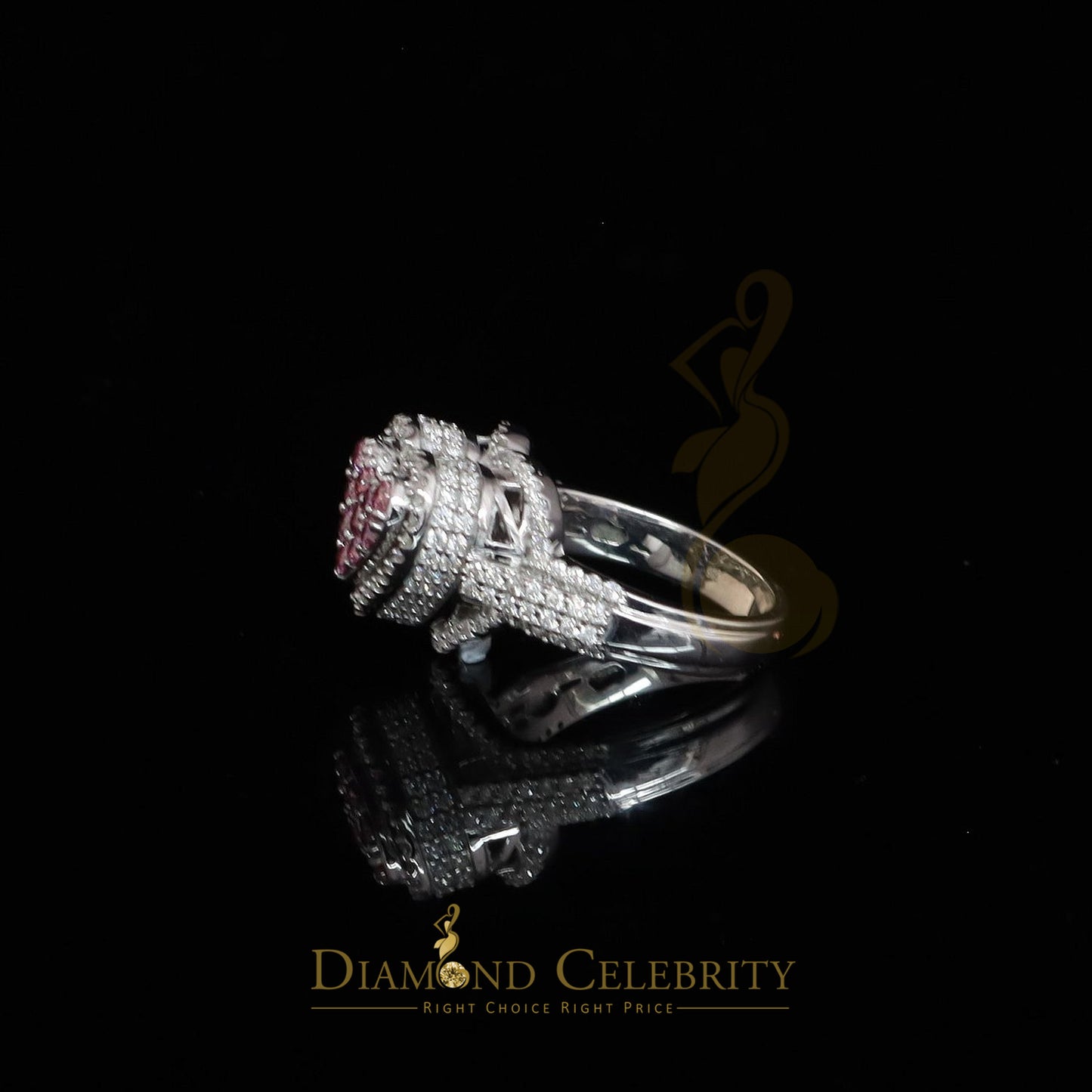 DiamondCelebritees 2.50CT Women's925 Silver White VVS 'D' PINK Moissanite 3D Heart Shape Ring Size7