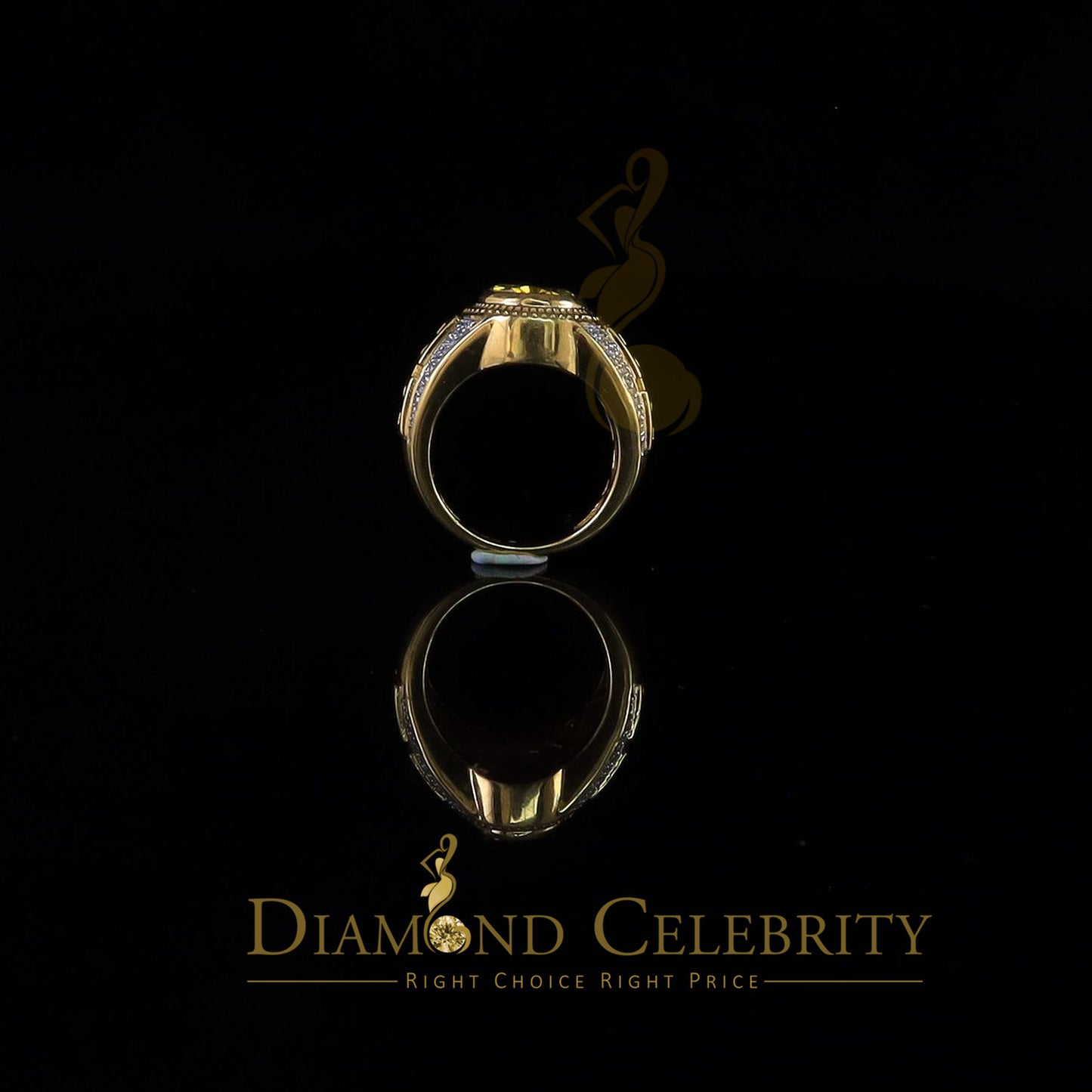 DiamondCelebritees 8.10ct Yellow Silver Oval Cubic Zirconia Men Adjustable Ring From SZ 9 to 11
