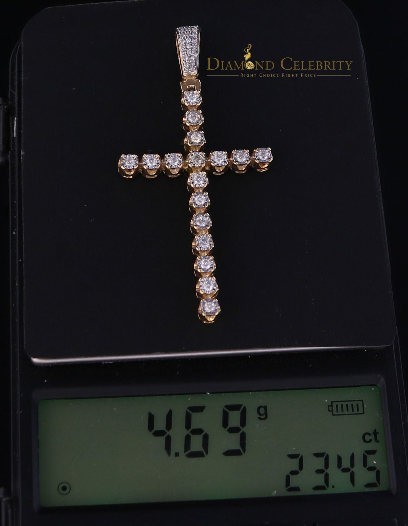 DiamondCelebritees Real 1.0ct Diamond Sterling Silver CROSS Charm Fashion Necklace Yellow Pendant