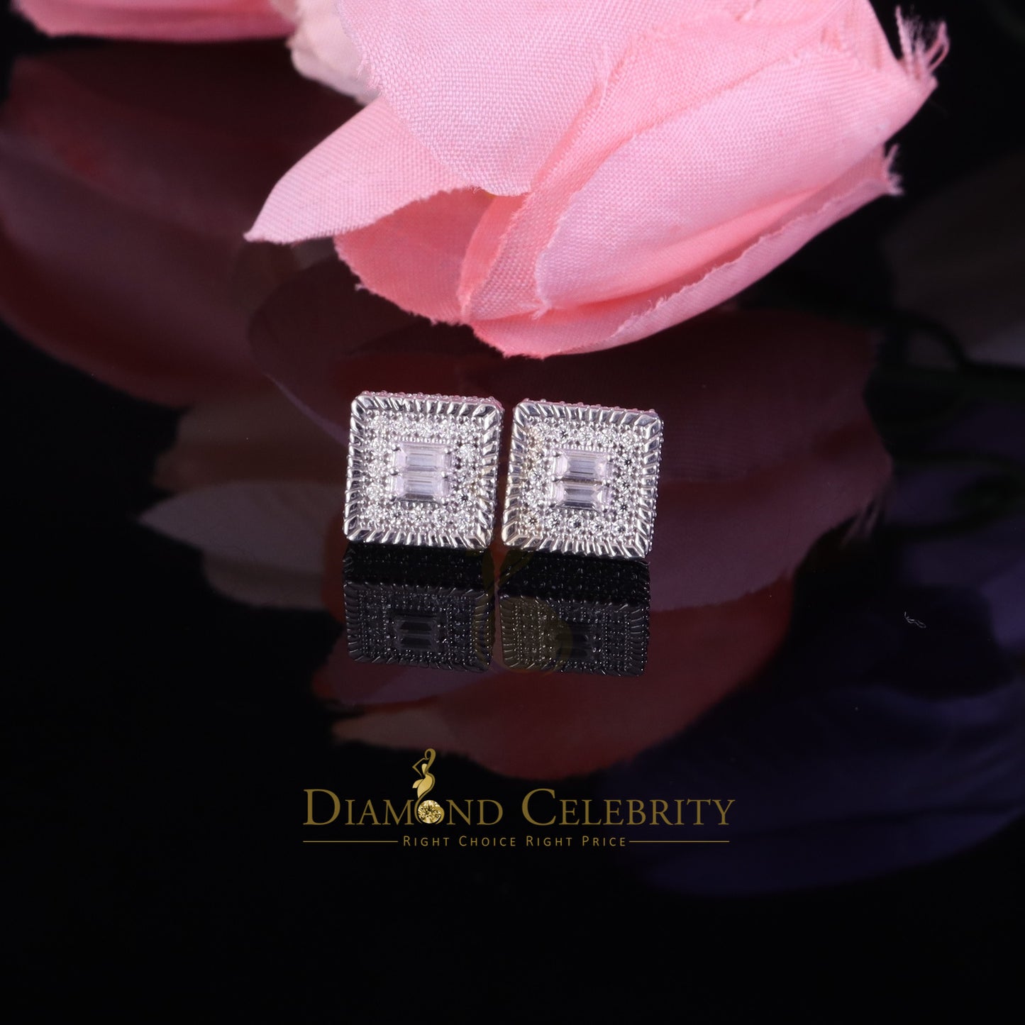 Diamondcelebritees 925 Silver White 1.00ct VVS 'D' Moissanite Square Stud Men's/Womens Earrings