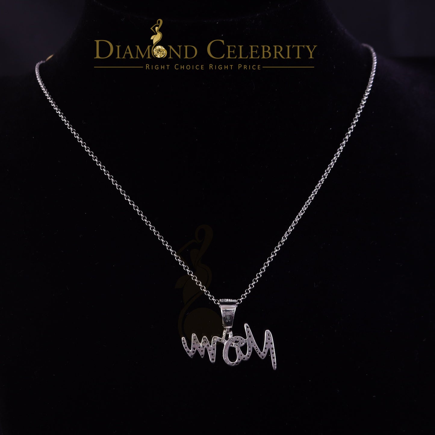 DiamondCelebritees Small MOM Pendant with 0.90ct Cubic Zirconia White 925 Silver for Mother's Day
