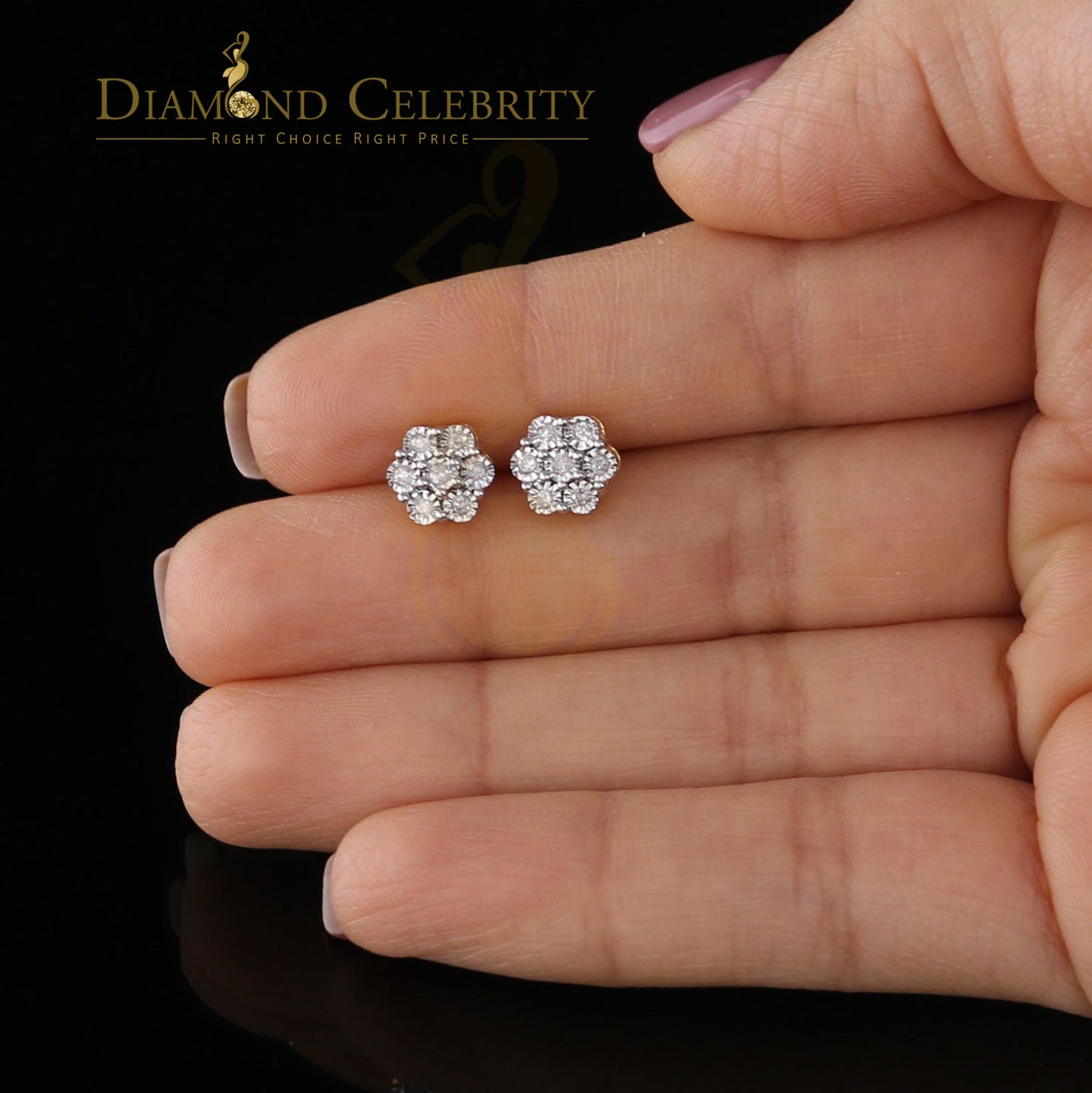 DiamondCelebriteesMen's 10K Real Yellow Gold Real 0.10CT Diamond illusion Stud Earrings for Women