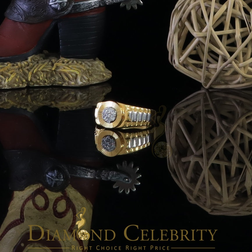 DiamondCelebritees Men's 0.30ct Cubic Zirconia Yellow Silver Heavy Look Round Ring SZ 9