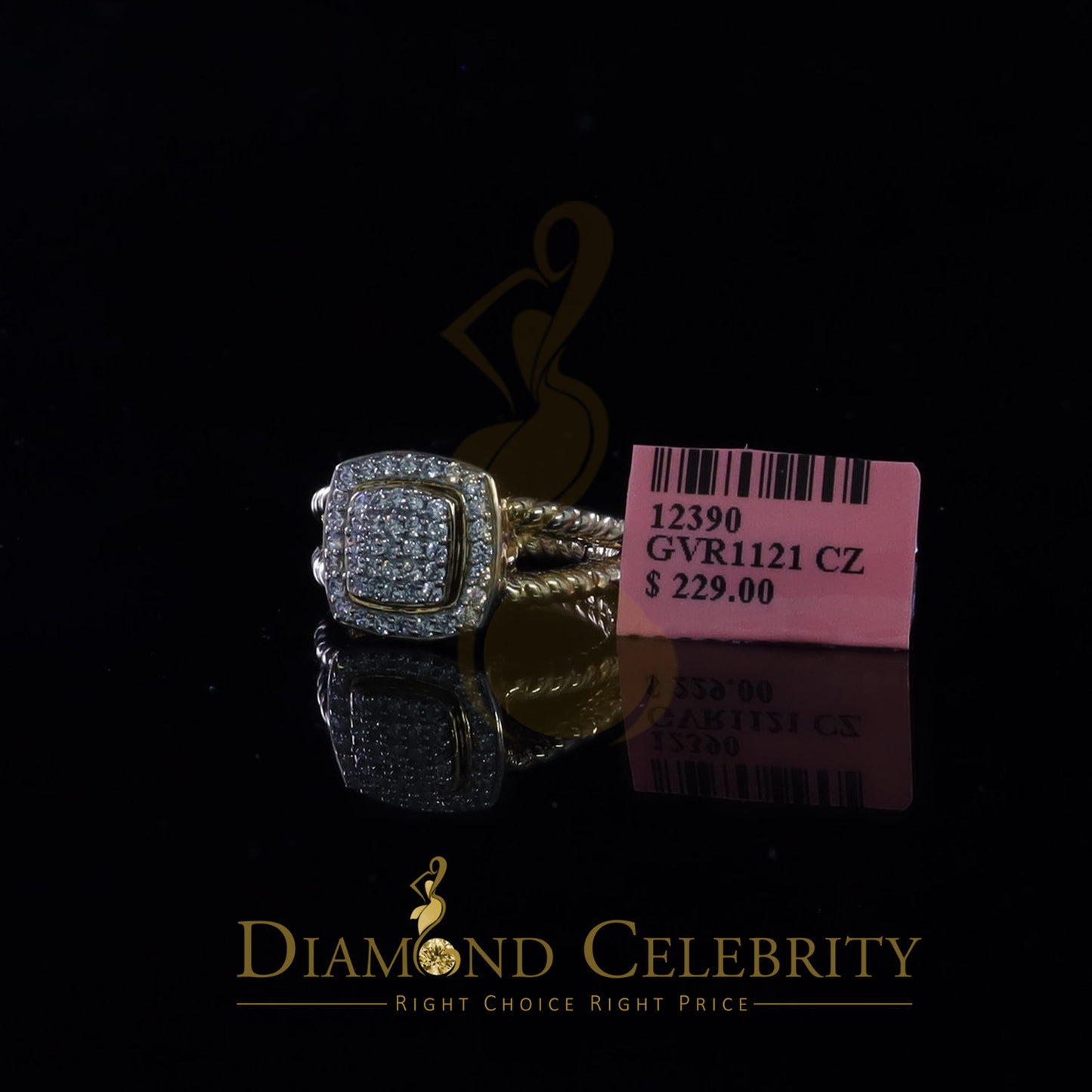 DiamondCelebritees 0.95ct Cubic Zirconia 925 Sterling Yellow Silver Square Womens Ring Size 7.5