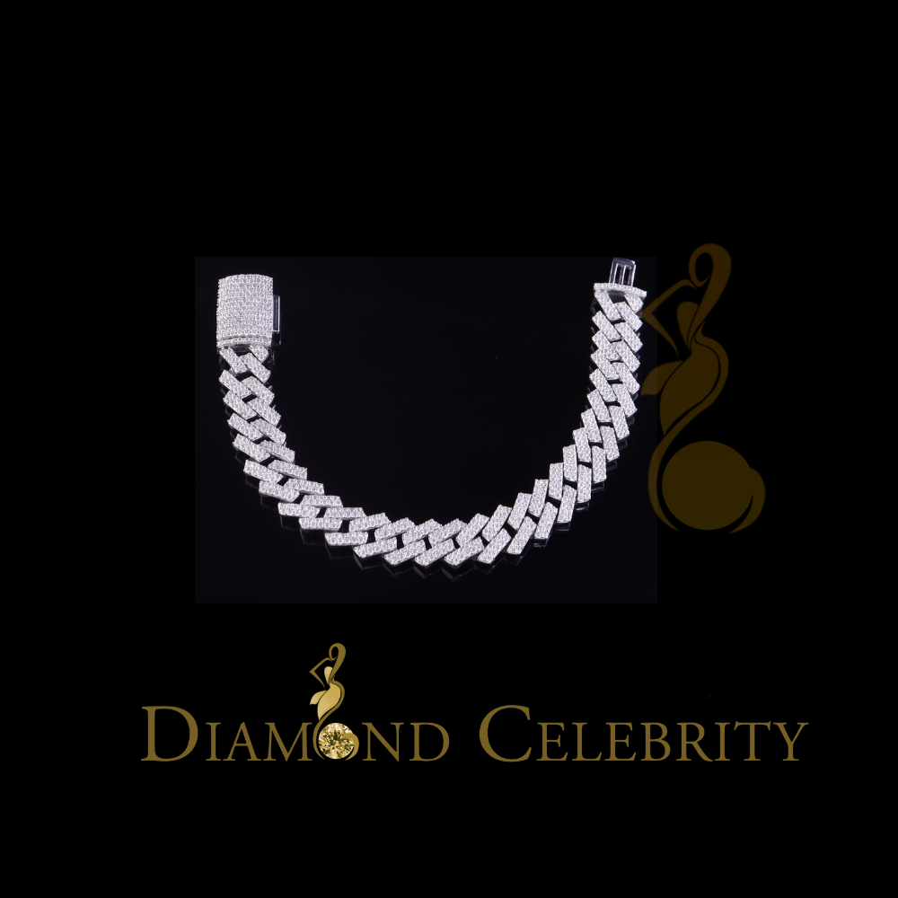 Diamondcelebritees Monaco Men's Bracelet 925 Silver White 15ct Moissanite size 8 inch & Width 14mm