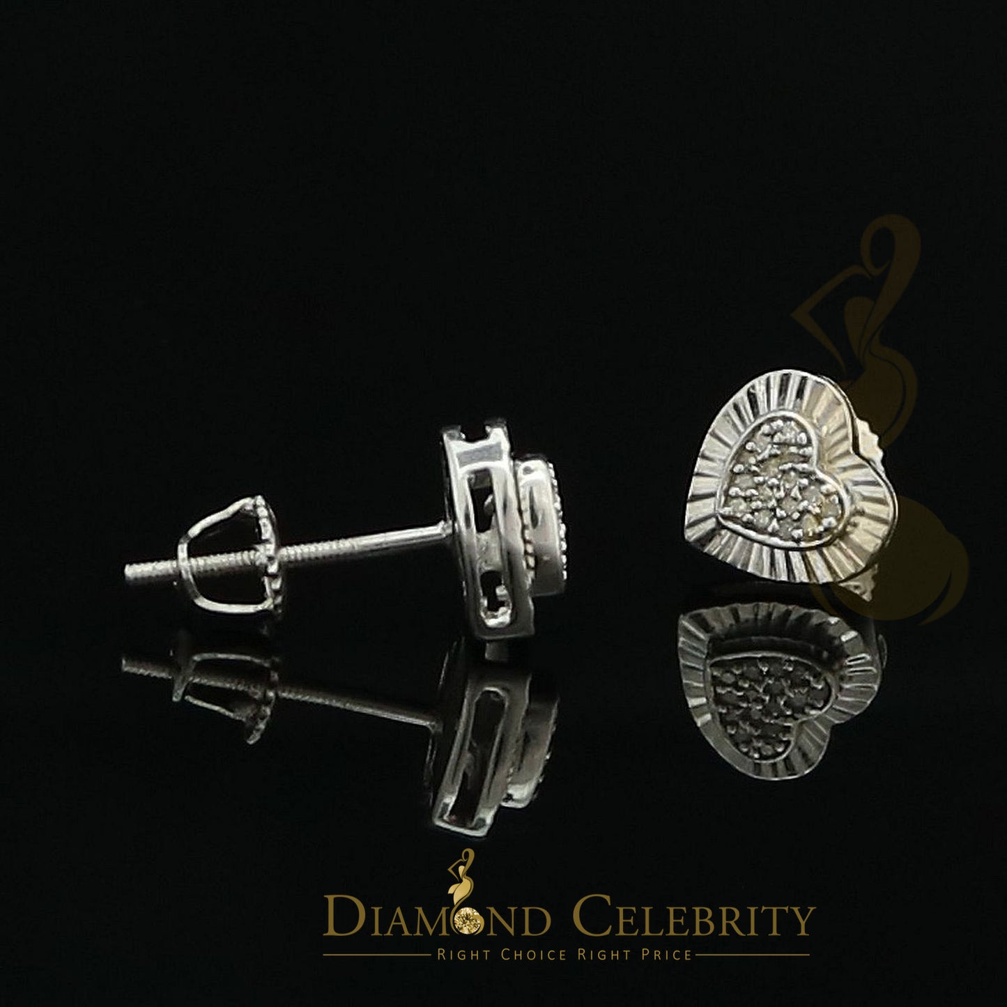 DiamondCelebritees Aretes Para Hombre Heart 925 White Silver 0.10ct Diamond Women & Men Earrings