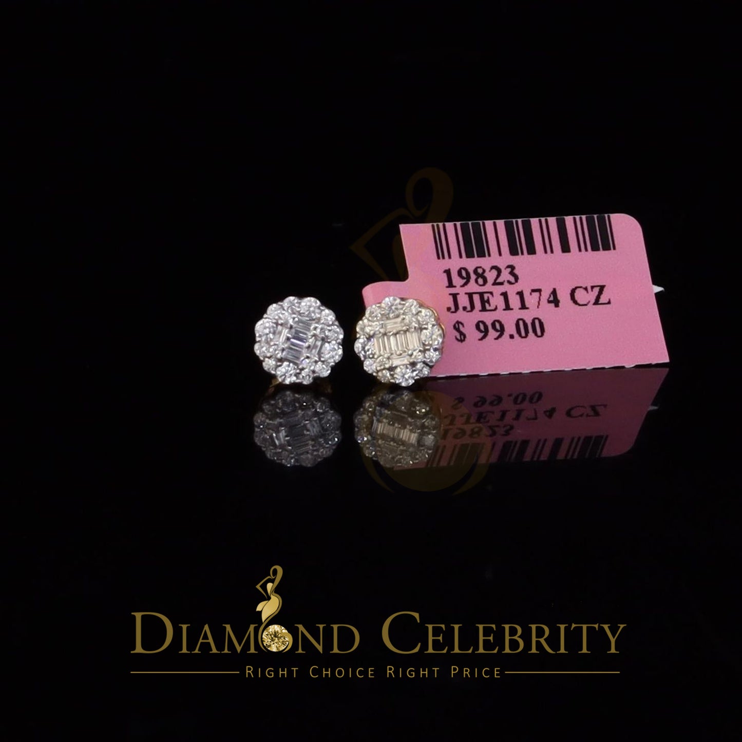 DiamondCelebritees 925 Yellow Sterling Silver 0.74ct Cubic Zirconia Women's Hip Hop Flower Earrings