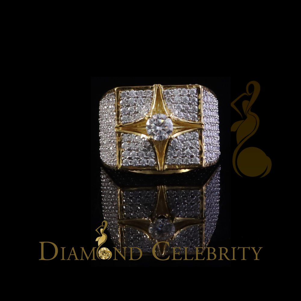 DiamondCelebritees 925 Yellow Sterling Silver 7.00ct VVS 'D' Moissanite Men's SquareRings Size 10