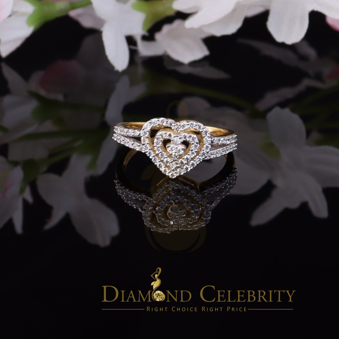 DiamondCelebritees 0.63ct Cubic Zirconia 925 Silver Shiny Yellow Heart Engagement Womens Ring SZ 7