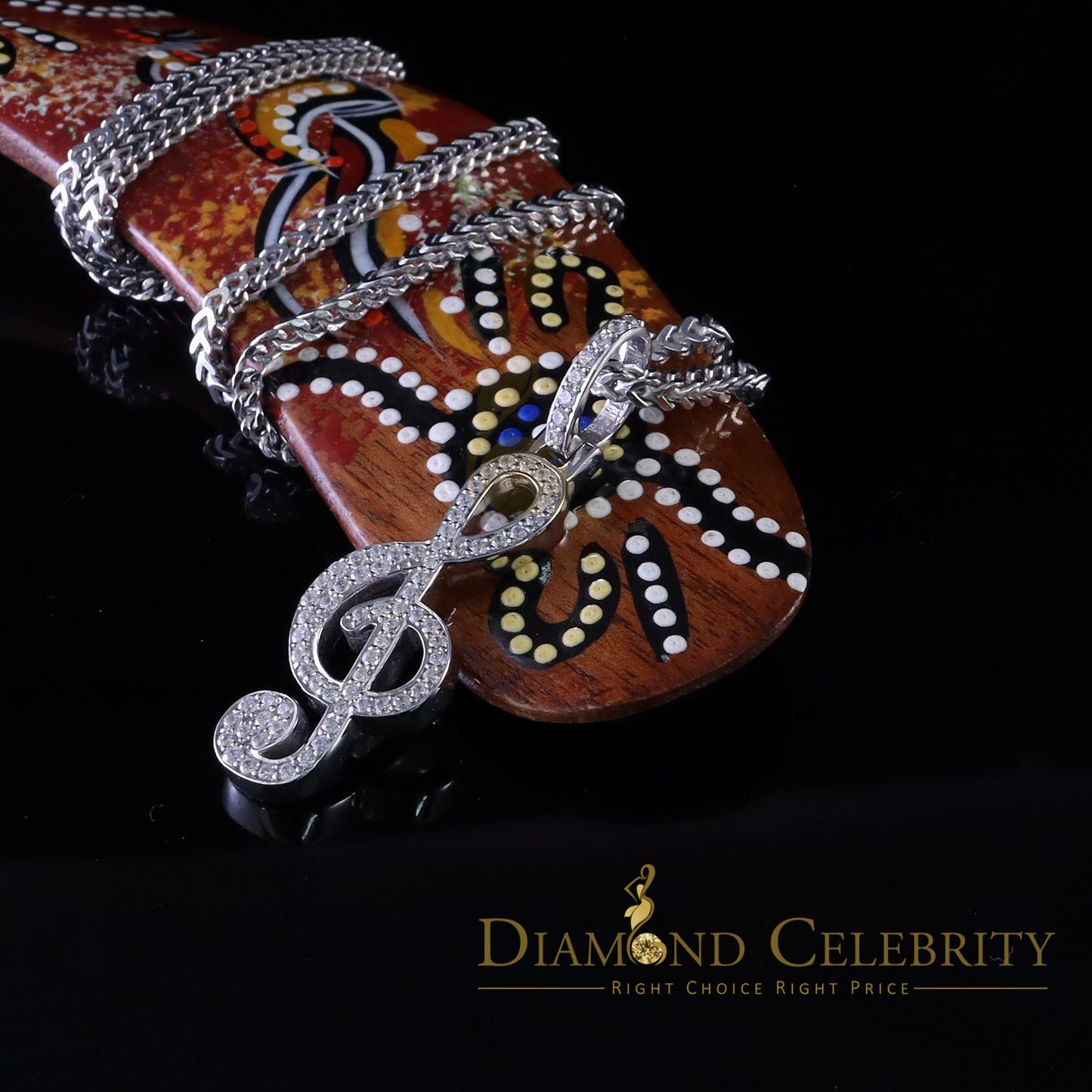DiamondCelebritees Promise 925 White Sterling Silver MUSIC SIGN Pendant with 2.34ct Cubic Zirconia