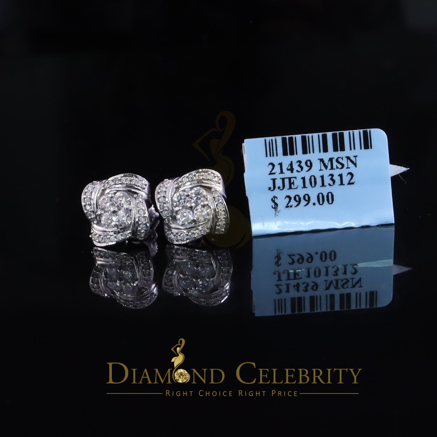 Diamondcelebritees New Men's/Womens 925 White Silver 0.50ct VVS D Moissanite Knot Stud Earrings