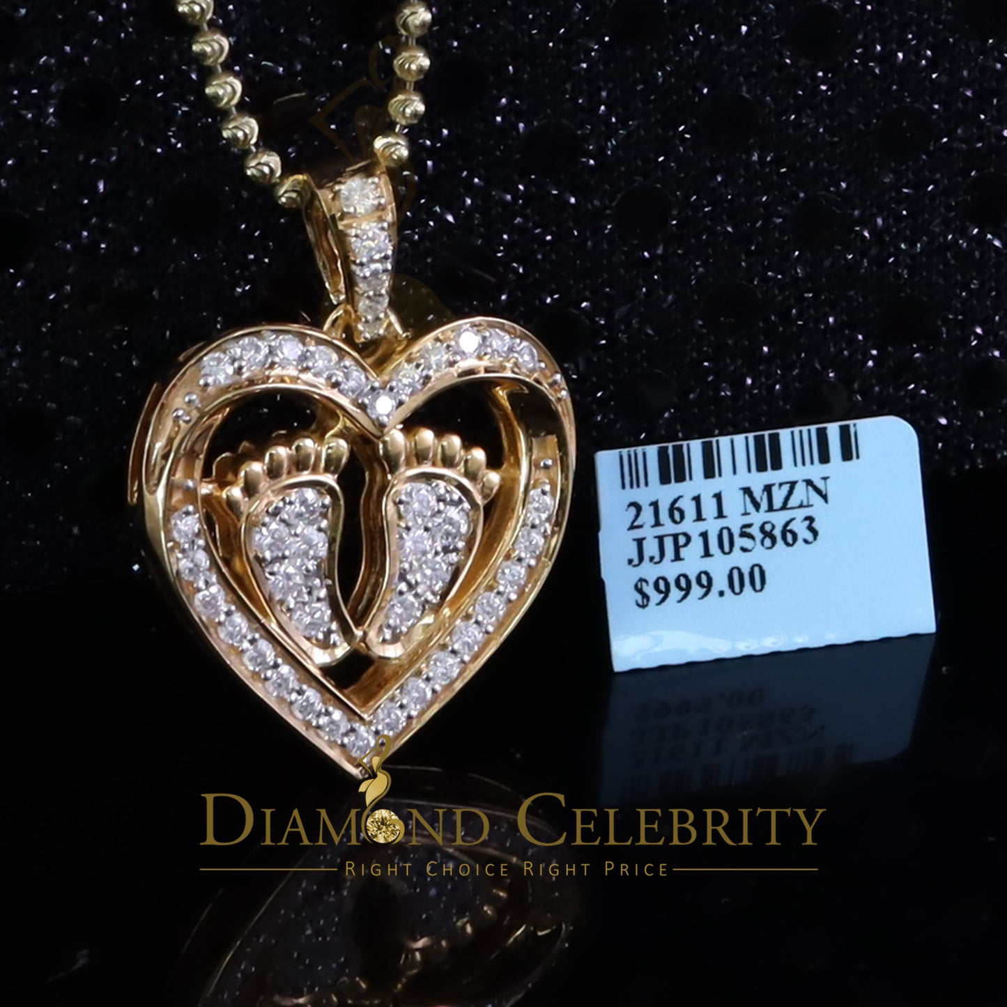 Diamondcelebritees 1.50ct Yellow Heart Child feet Mom 925 VVS D Silver Moissanite Women Pendant