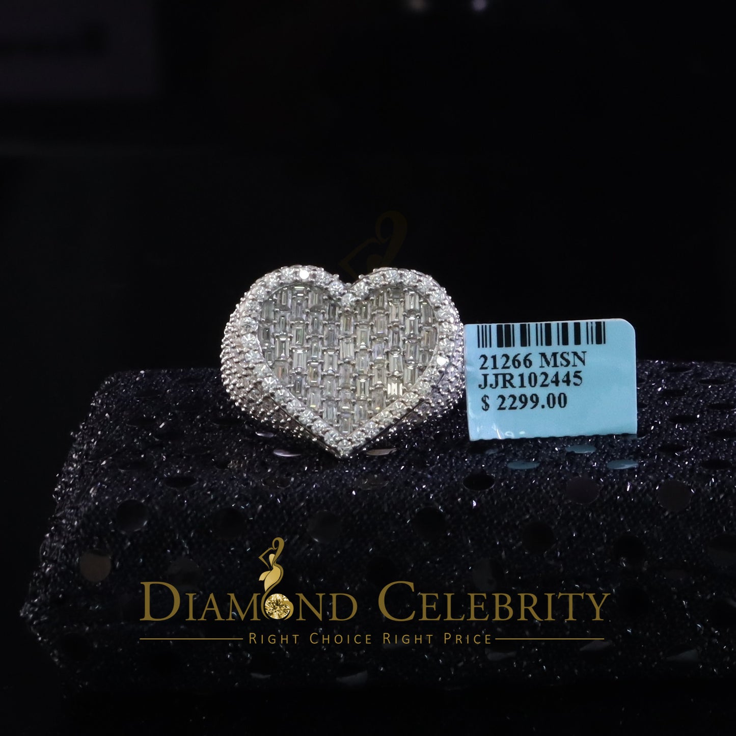 DiamondCelebritees Men's Heart Rings Size 10 White 925 Silver 7.00ct VVS 'D' Moissanite Stone