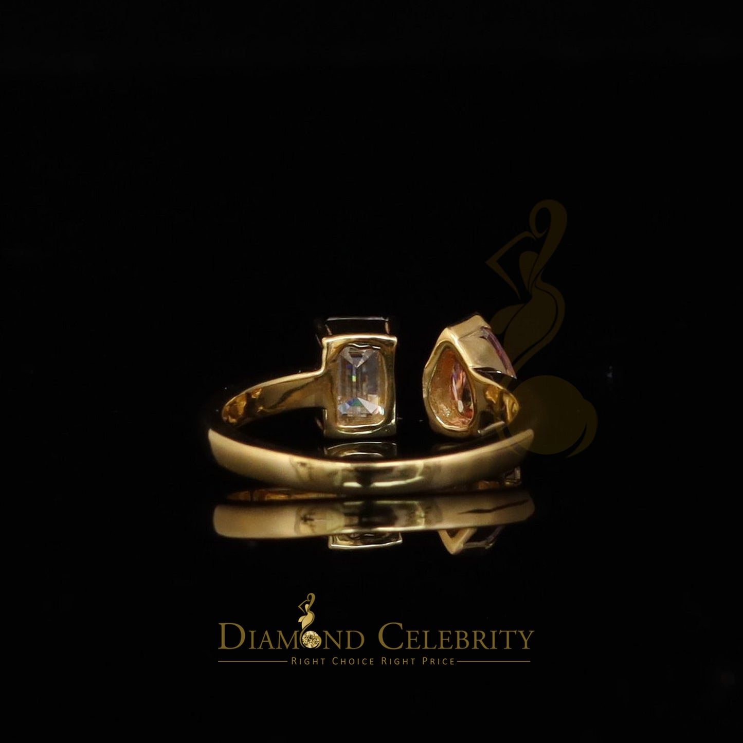 DiamondCelebritees 2.00CT Women's925 Silver Yellow VVS D Pink&White Moissanite Pear Emerald RingSZ7