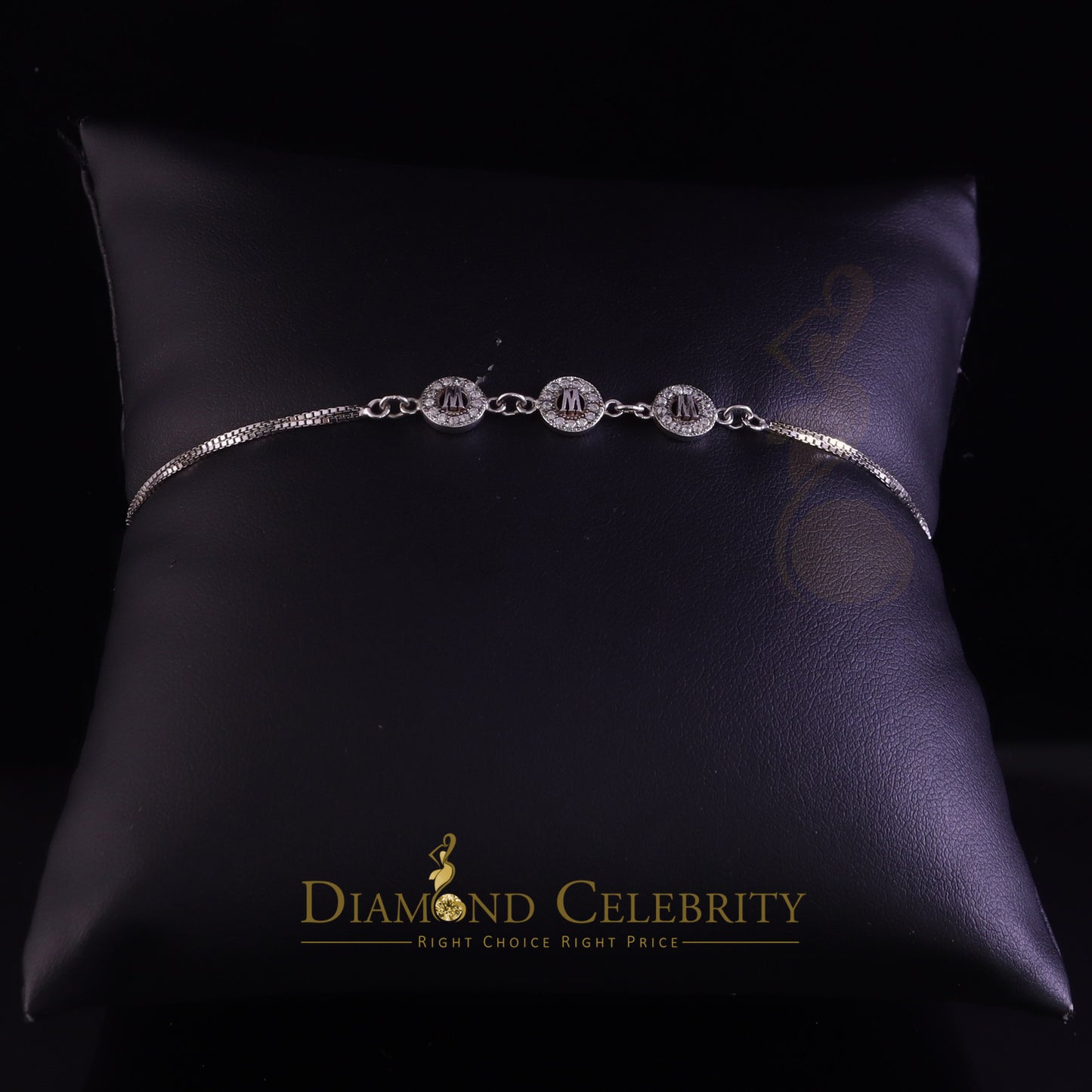 Diamondcelebritees Alphabet W in White Sterling Silver Ladies Bracelet Cubic Zirconia Size 7 Inch