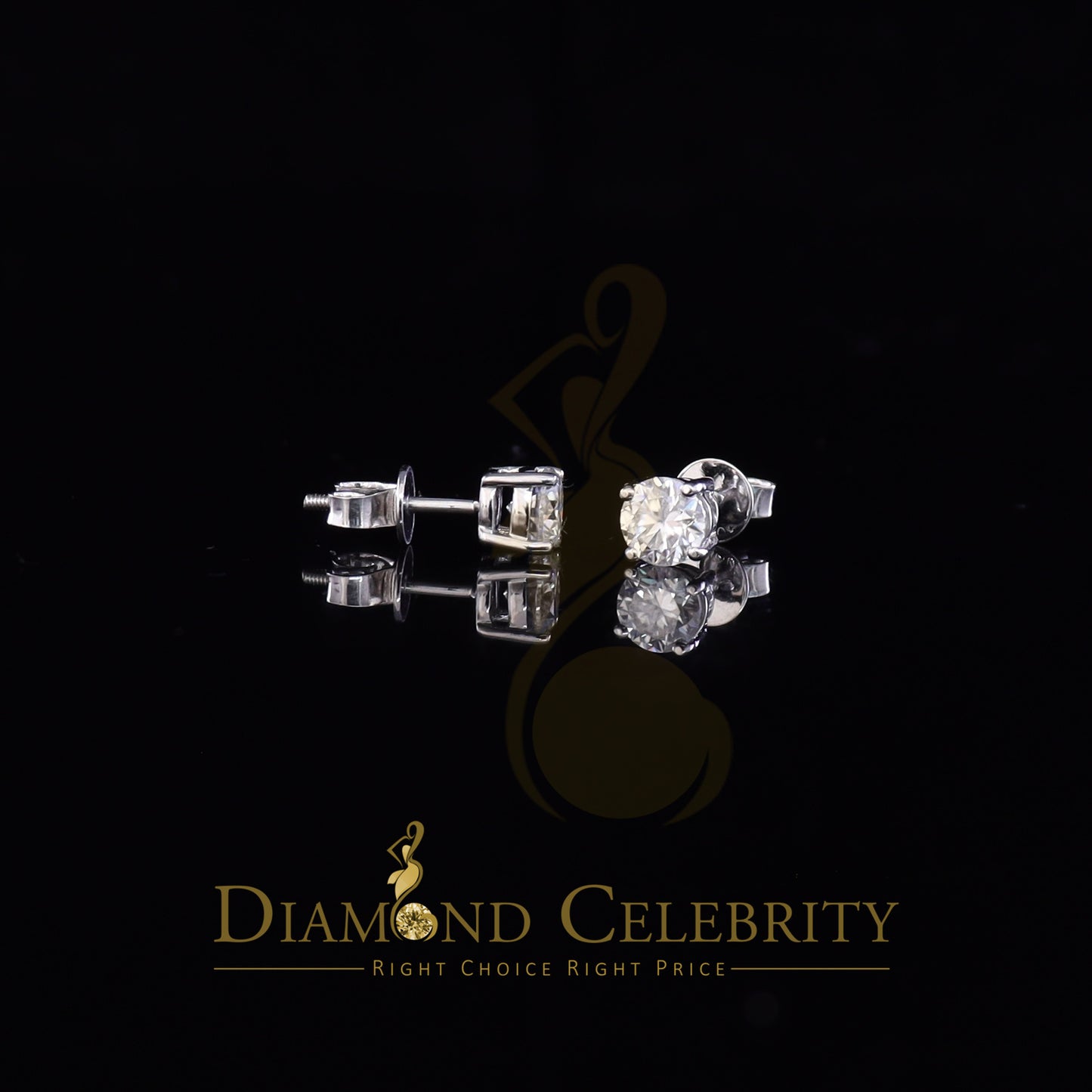 Diamondcelebritees 1.25ct VVS 'D' Moissanite Men's/Womens 925 Silver White Round Stud Earrings