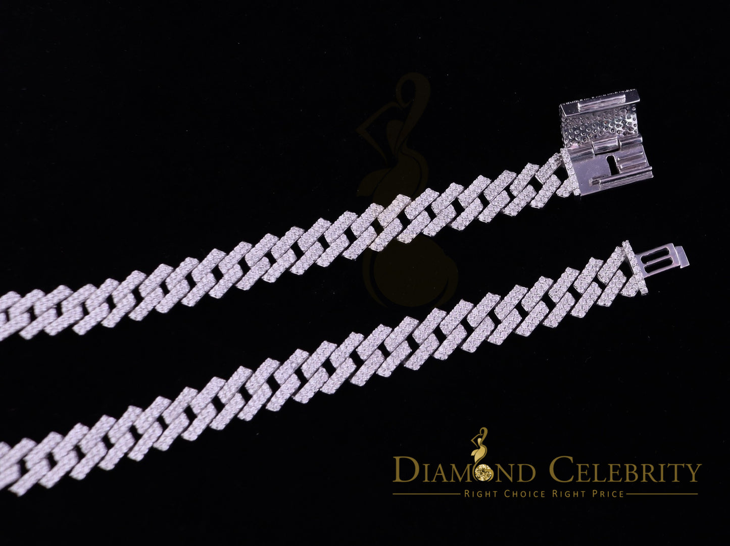 DiamondCelebritees 925 Silver 35ct Moissanite White Men's Cuban Necklace SZ20 inch & 14mm Width
