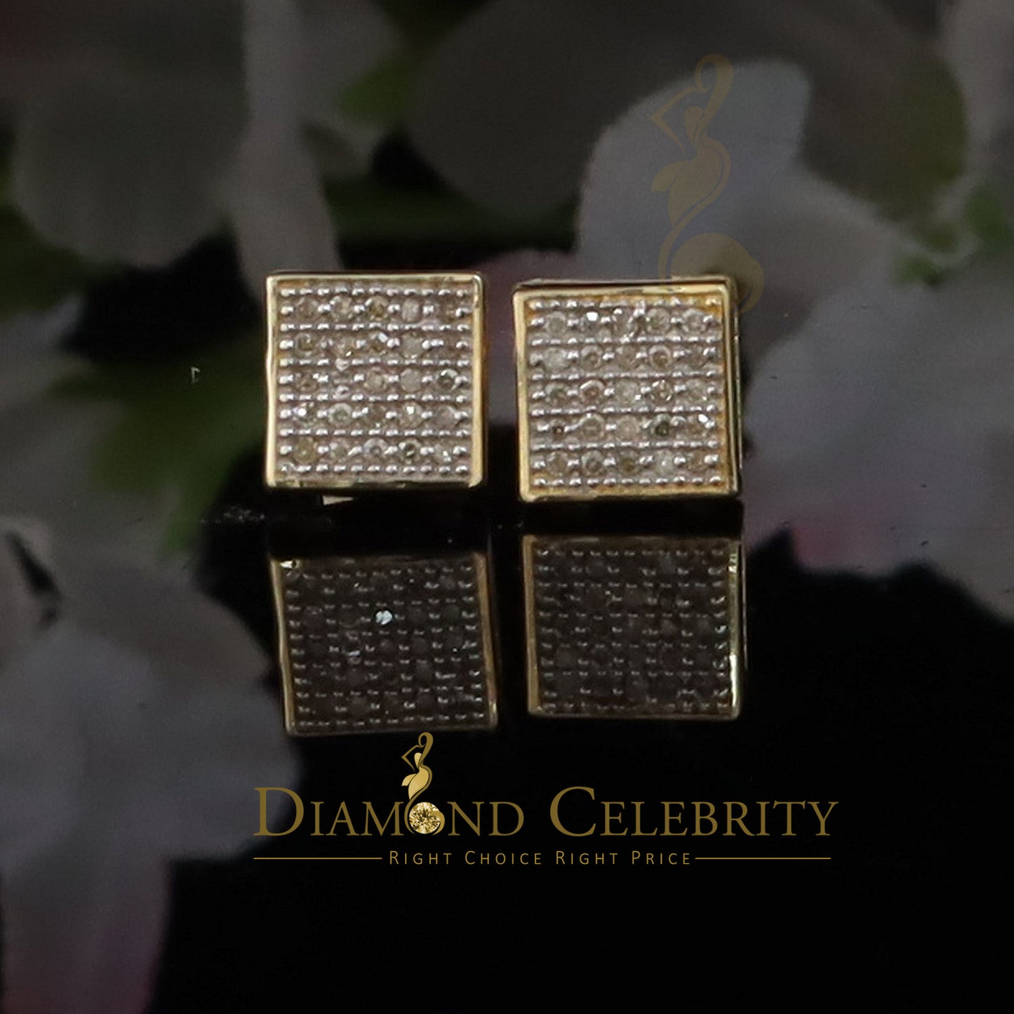 DiamondCelebritees 925 Yellow Sterling Silver 0.15ct Diamond For Women's & Men's Square Earrings