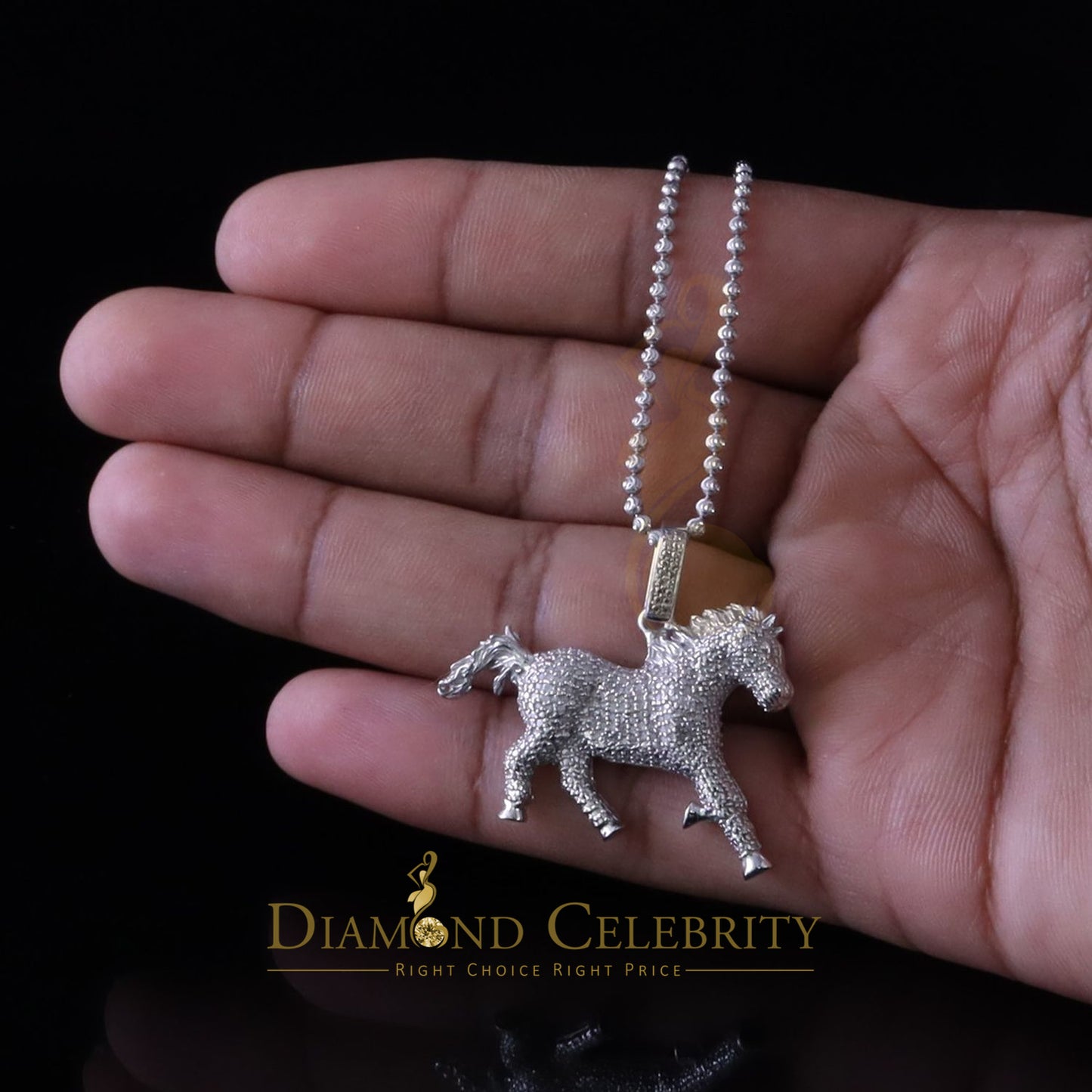DiamondCelebritees Real 0.33ct Diamond 925 Sterling Silver HORSE White Charm Necklace Pendant