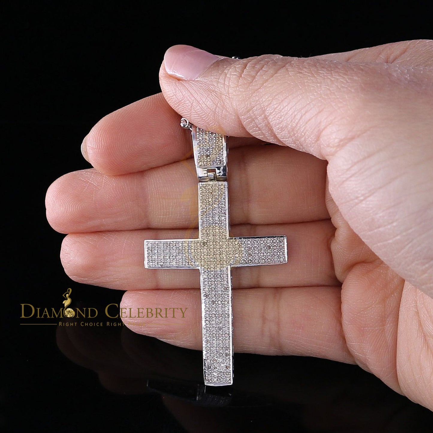 DiamondCelebritees Real 0.85ct Diamond 925 Sterling Silver CROSS Charm Necklace Pendant in White