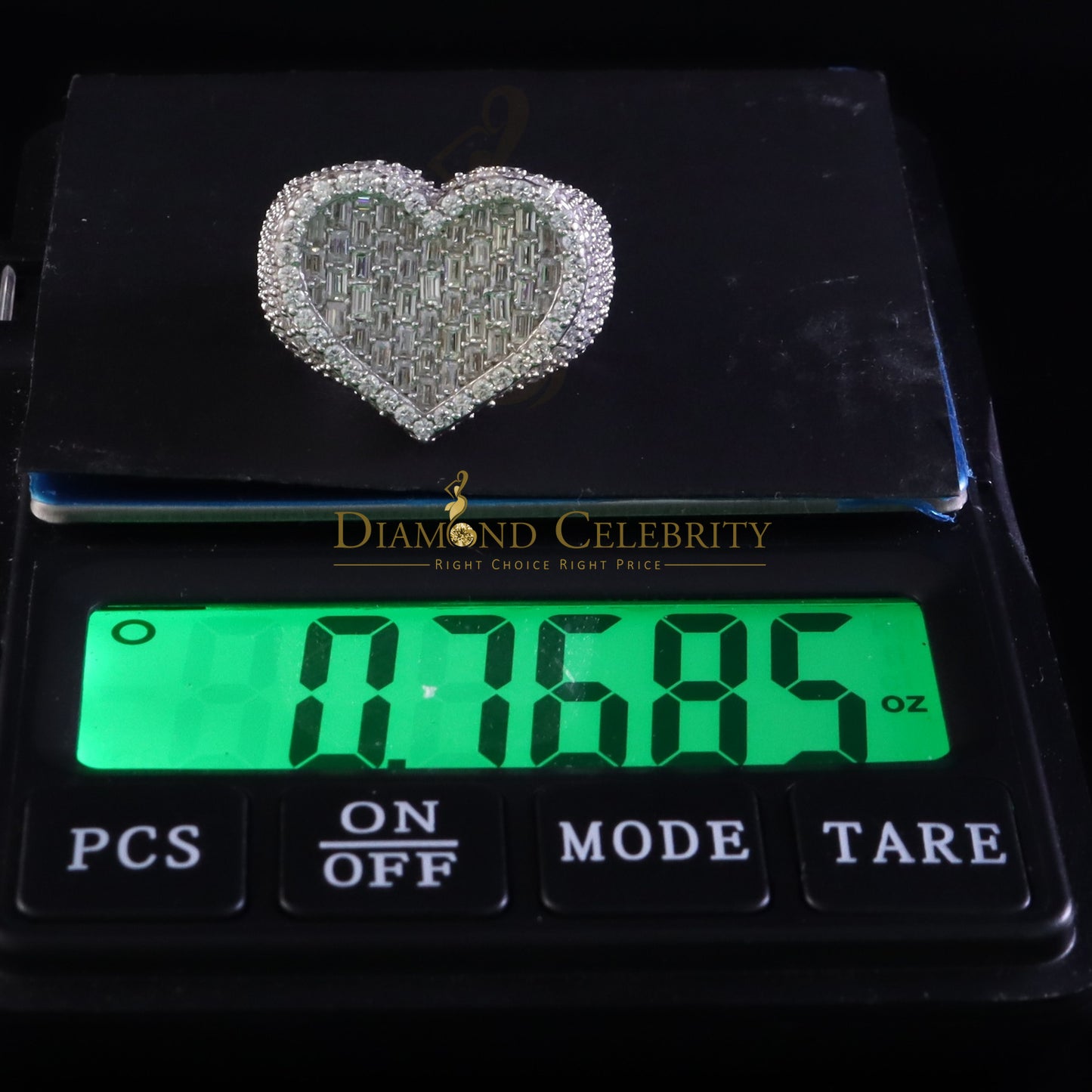 DiamondCelebritees Men's Heart Rings Size 10 White 925 Silver 7.00ct VVS 'D' Moissanite Stone
