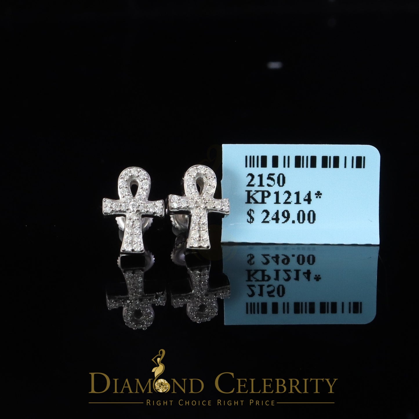 Diamondcelebritees 925 White Silver 0.25ct VVS 'D' Moissanite Ankh Stud Earring Men's/Womens